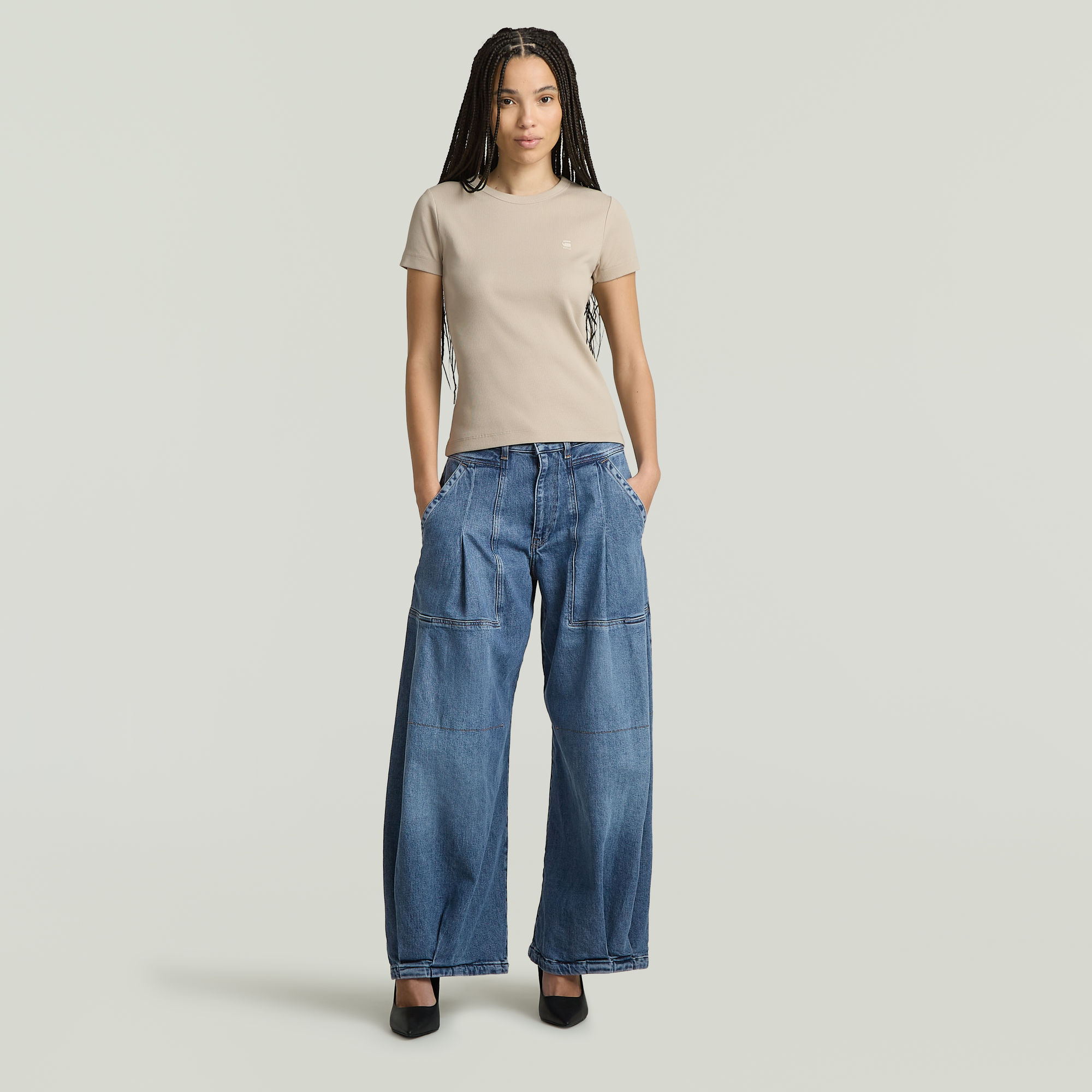 G-Star RAW Rib Cap Sleeve T-shirt Beige Dames