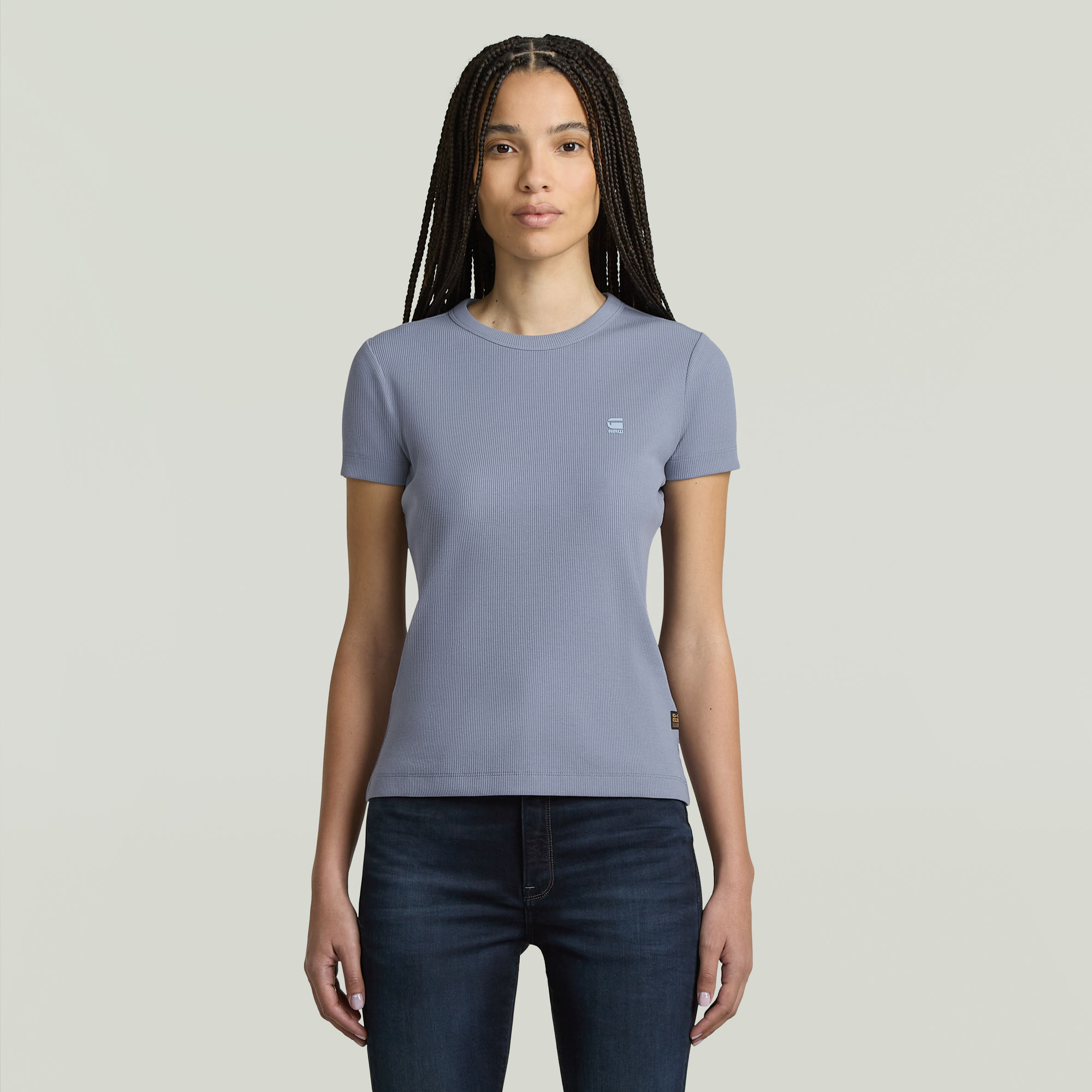 

Rib Cap Sleeve T-Shirt - Light blue - Women