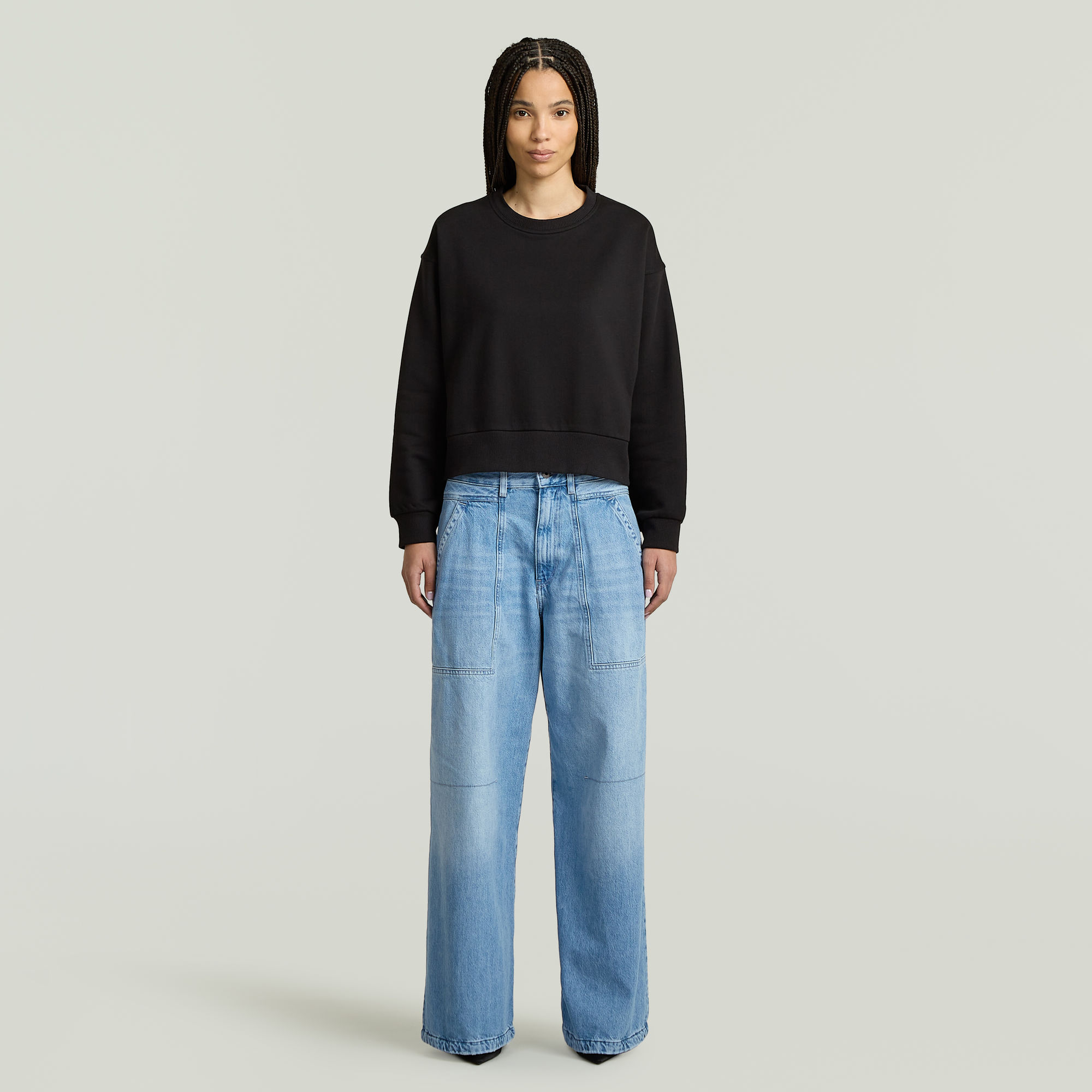 Thumbnail - Premium Core Cropped Loose Sweatshirt - Schwarz - Damen