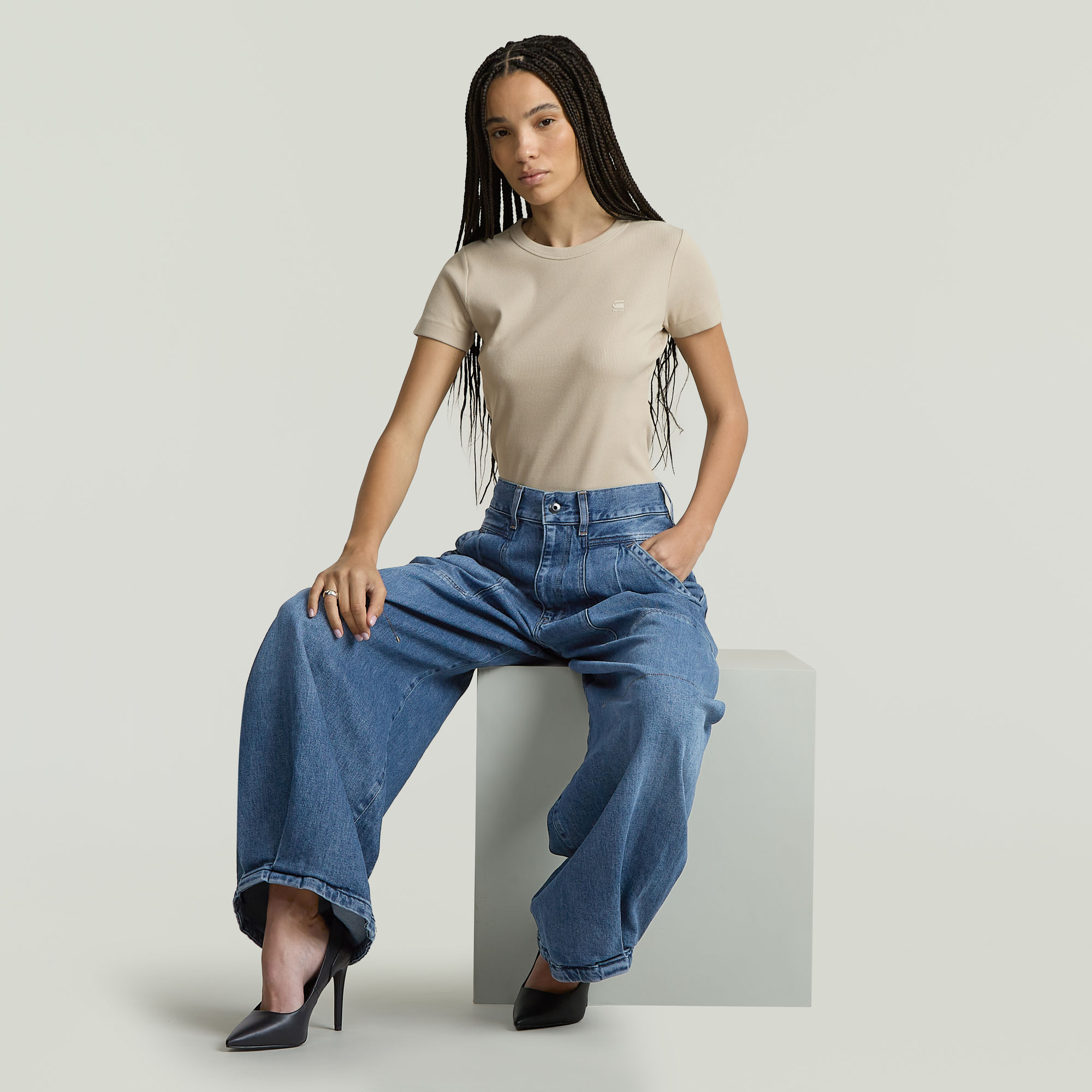 G-Star RAW Pleated Loose Jeans Midden blauw Dames
