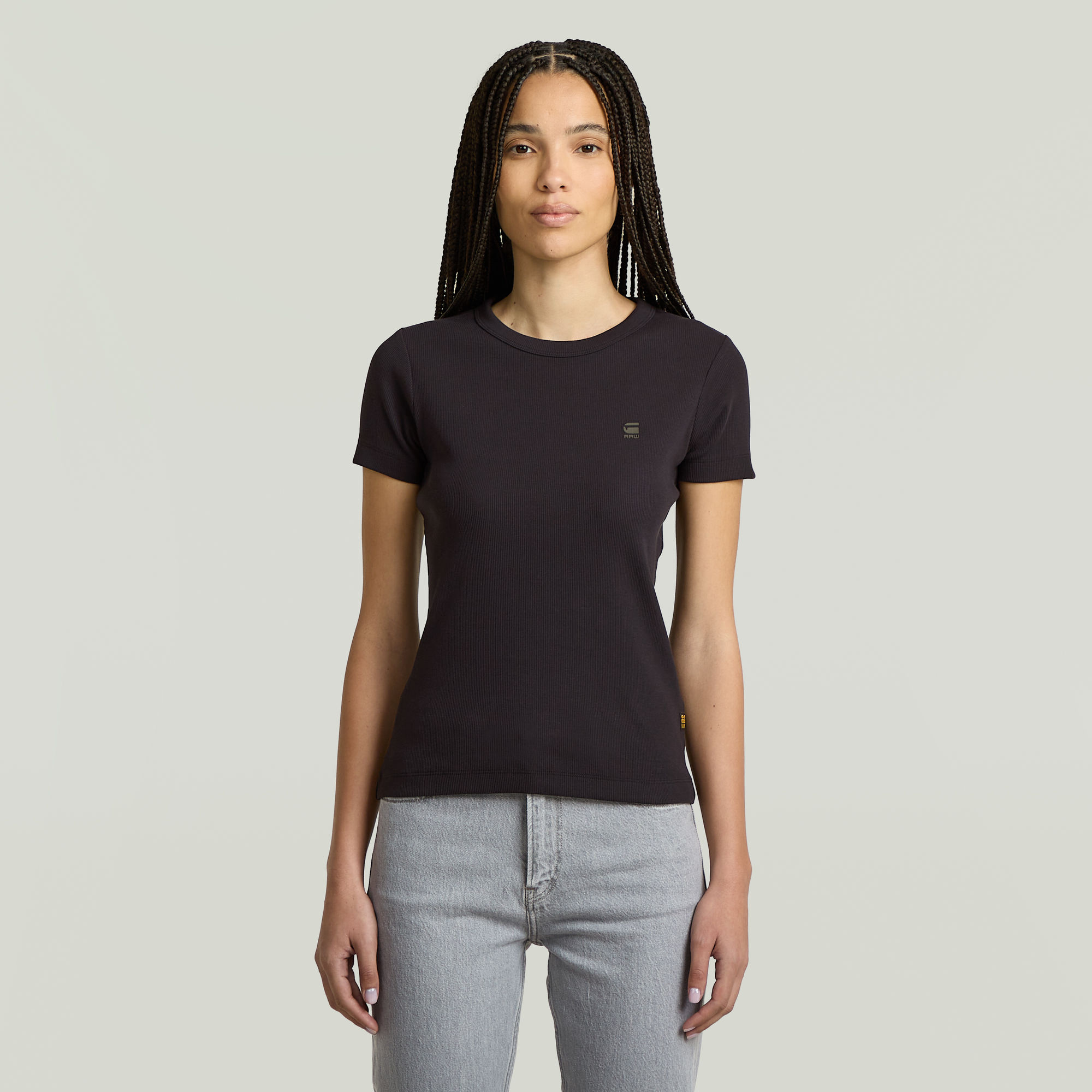 

Rib Cap Sleeve T-Shirt - Black - Women