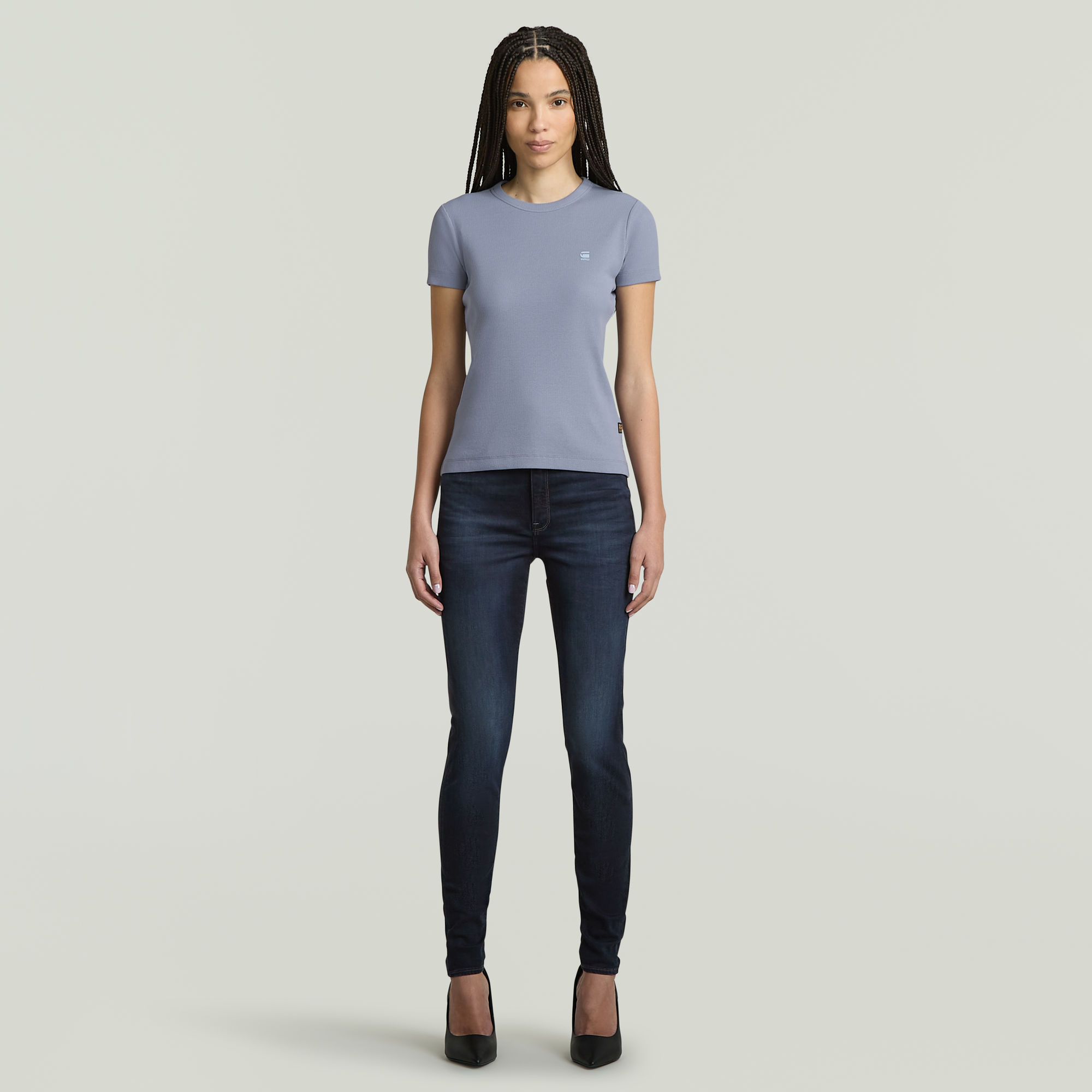Thumbnail - Rib Cap Sleeve T-Shirt - Hellblau - Damen