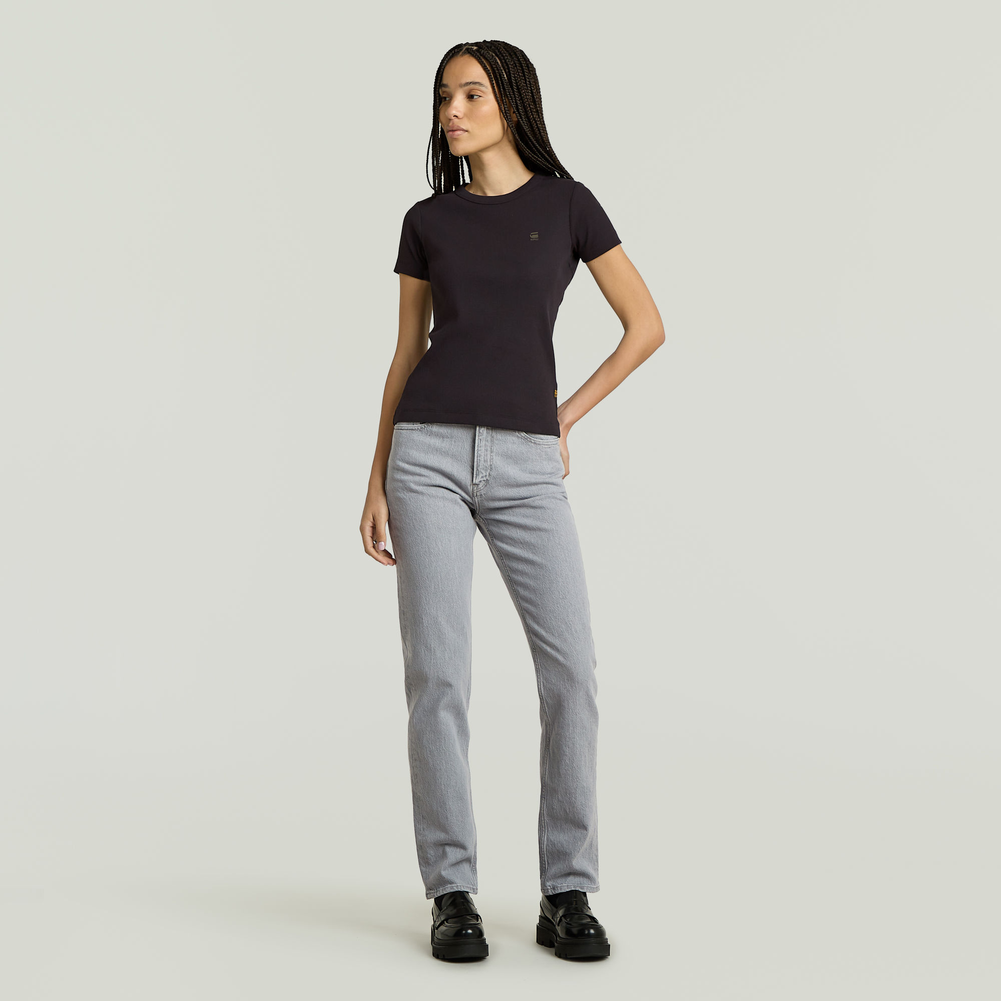 G-Star RAW Rib Cap Sleeve T-shirt Zwart Dames