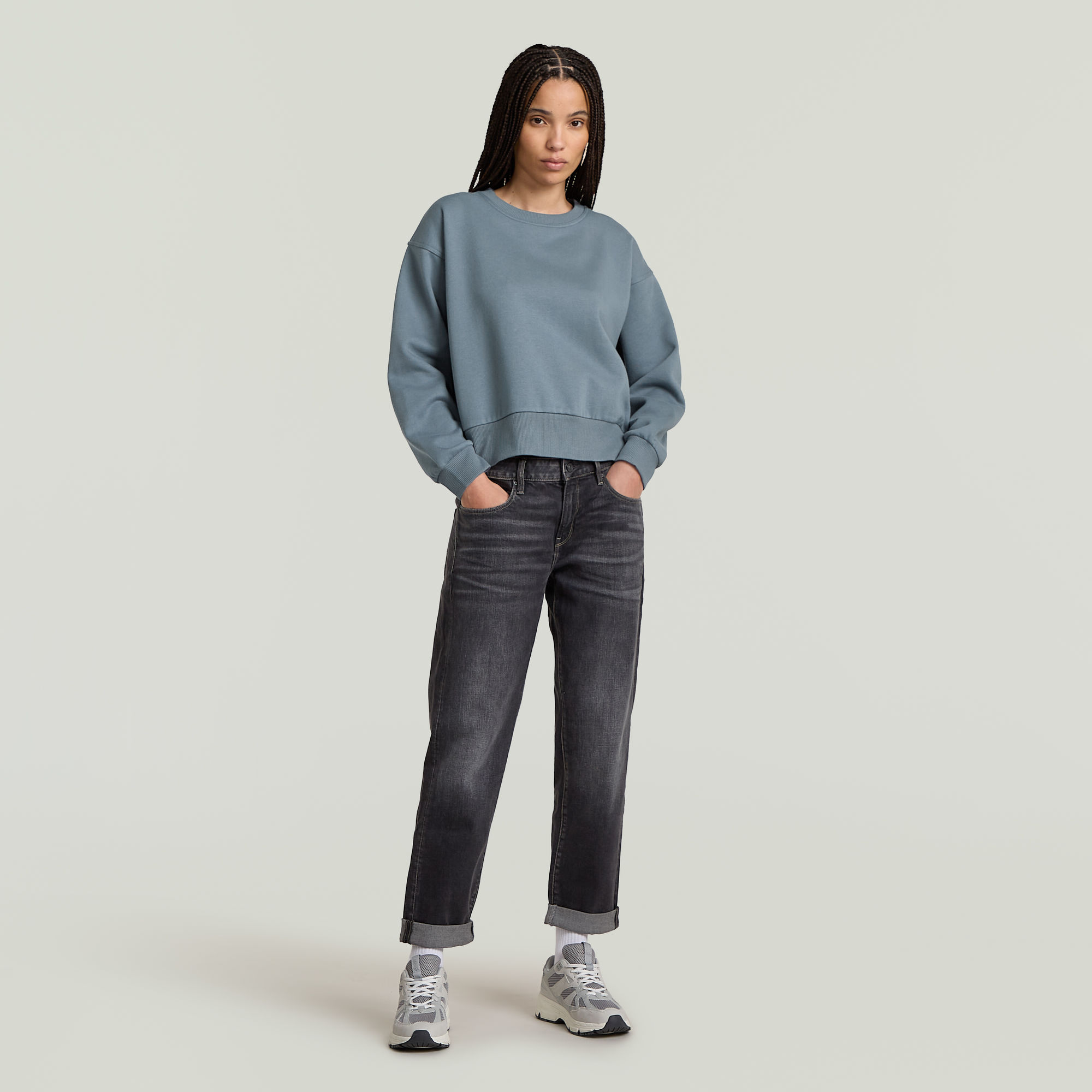 G-Star RAW Premium Core Cropped Loose Sweater Grijs Dames