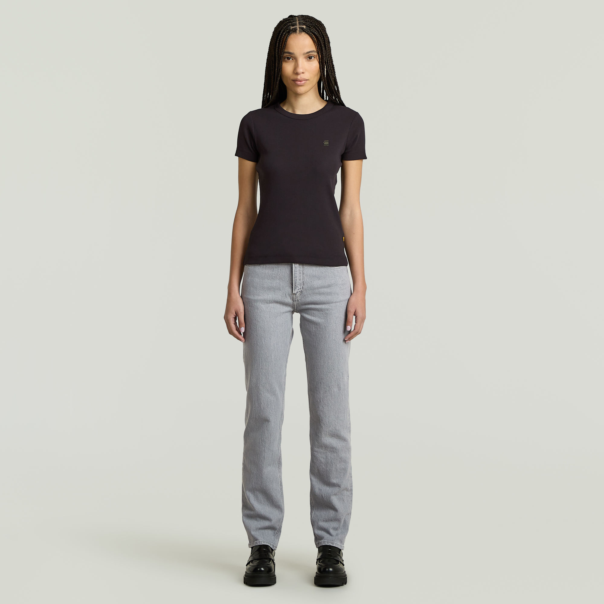 Thumbnail - Rib Cap Sleeve T-Shirt - Schwarz - Damen