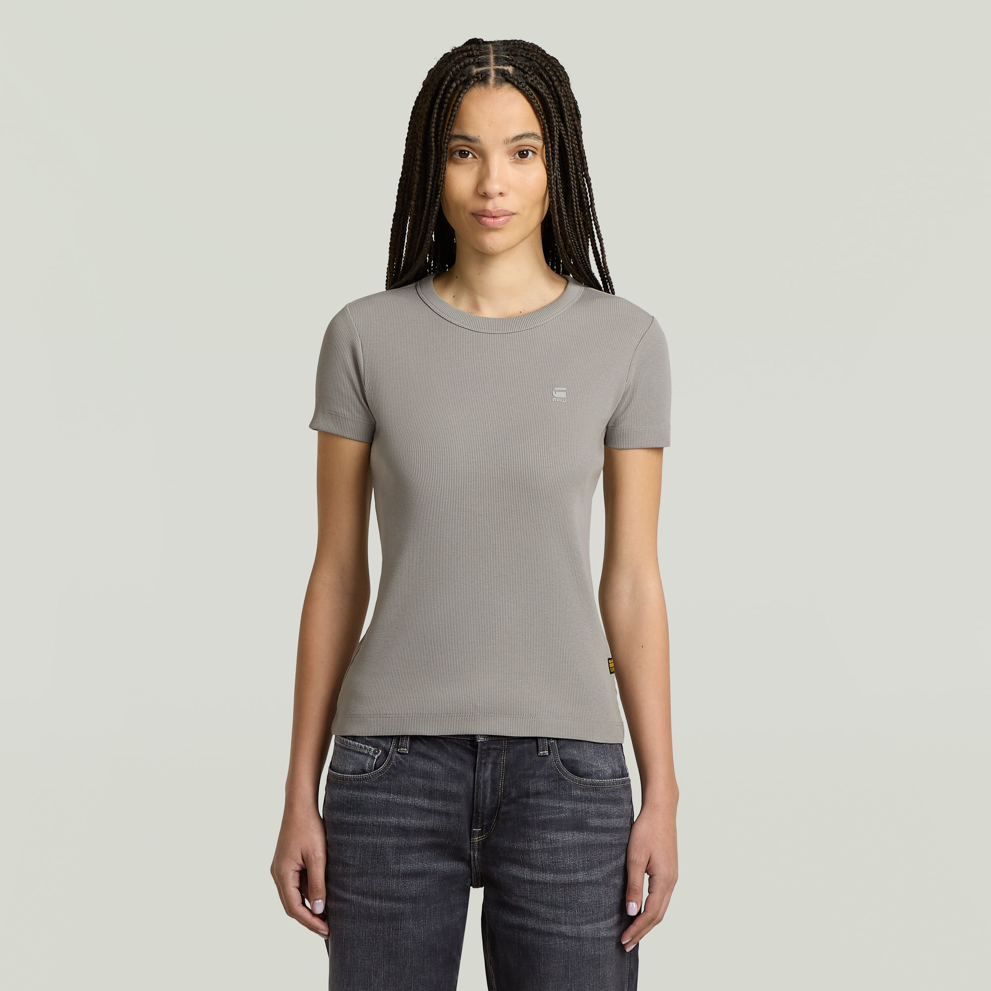

Rib Cap Sleeve T-Shirt - Grey - Women