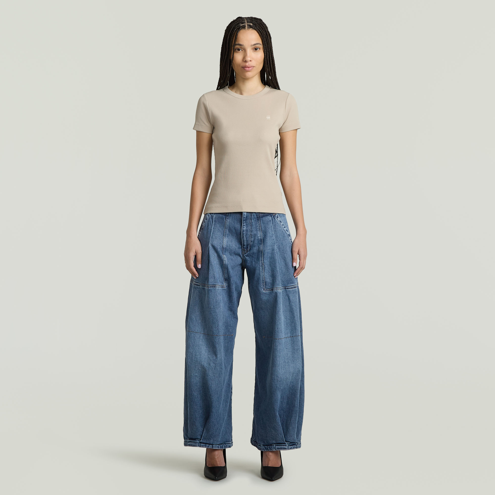 G-Star RAW Pleated Loose Jeans Midden blauw Dames