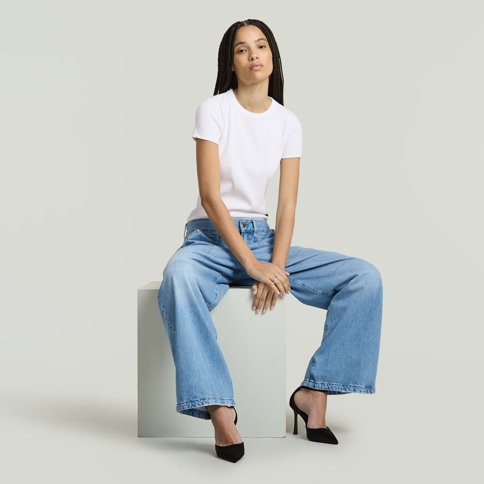 G-Star RAW Wide Leg Jeans Midden blauw Dames
