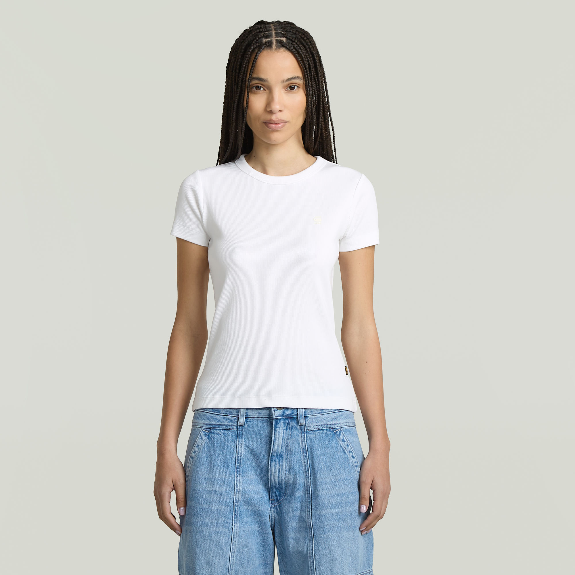 

Rib Cap Sleeve T-Shirt - White - Women