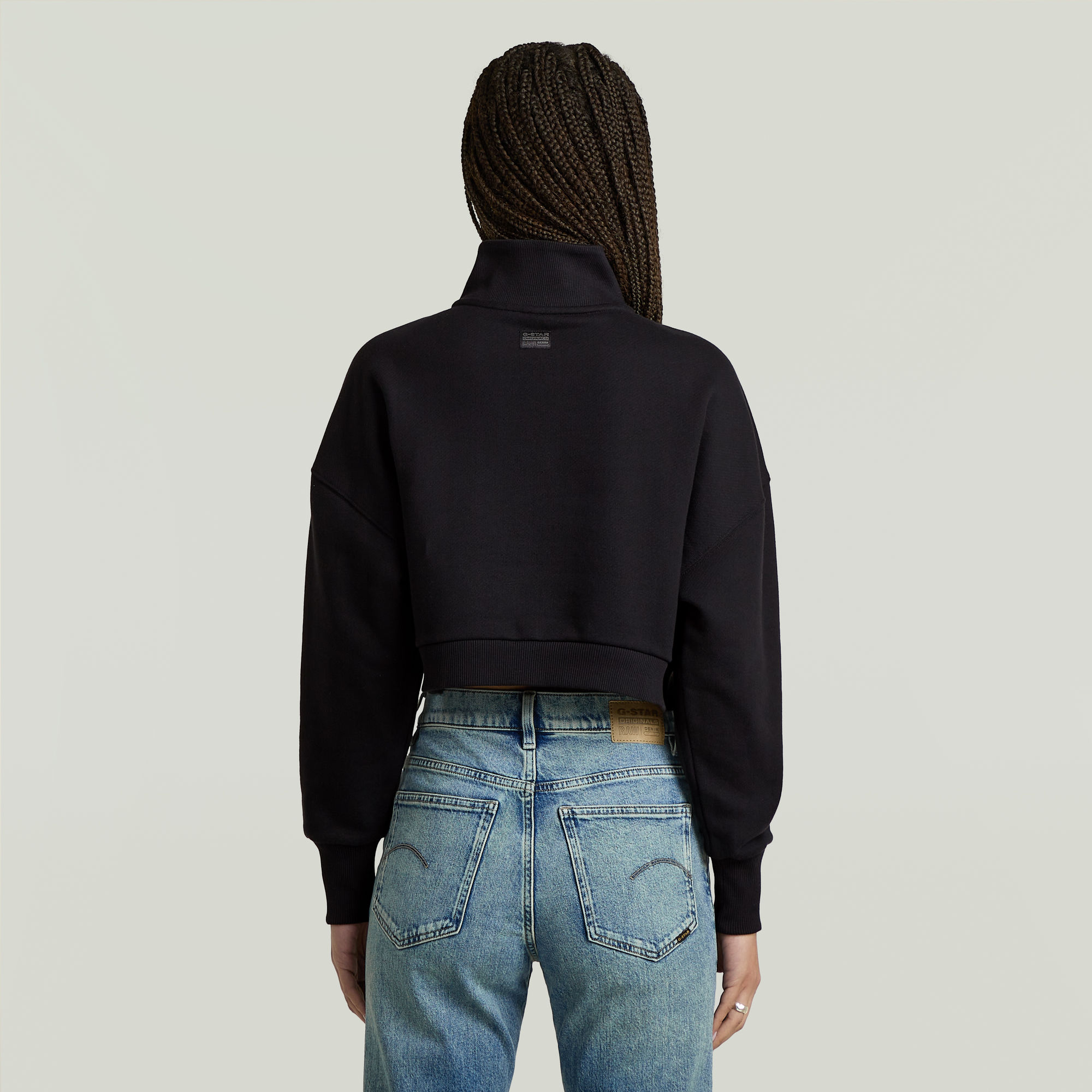 G-Star RAW Cropped Half Zip Loose Sweater Zwart Dames