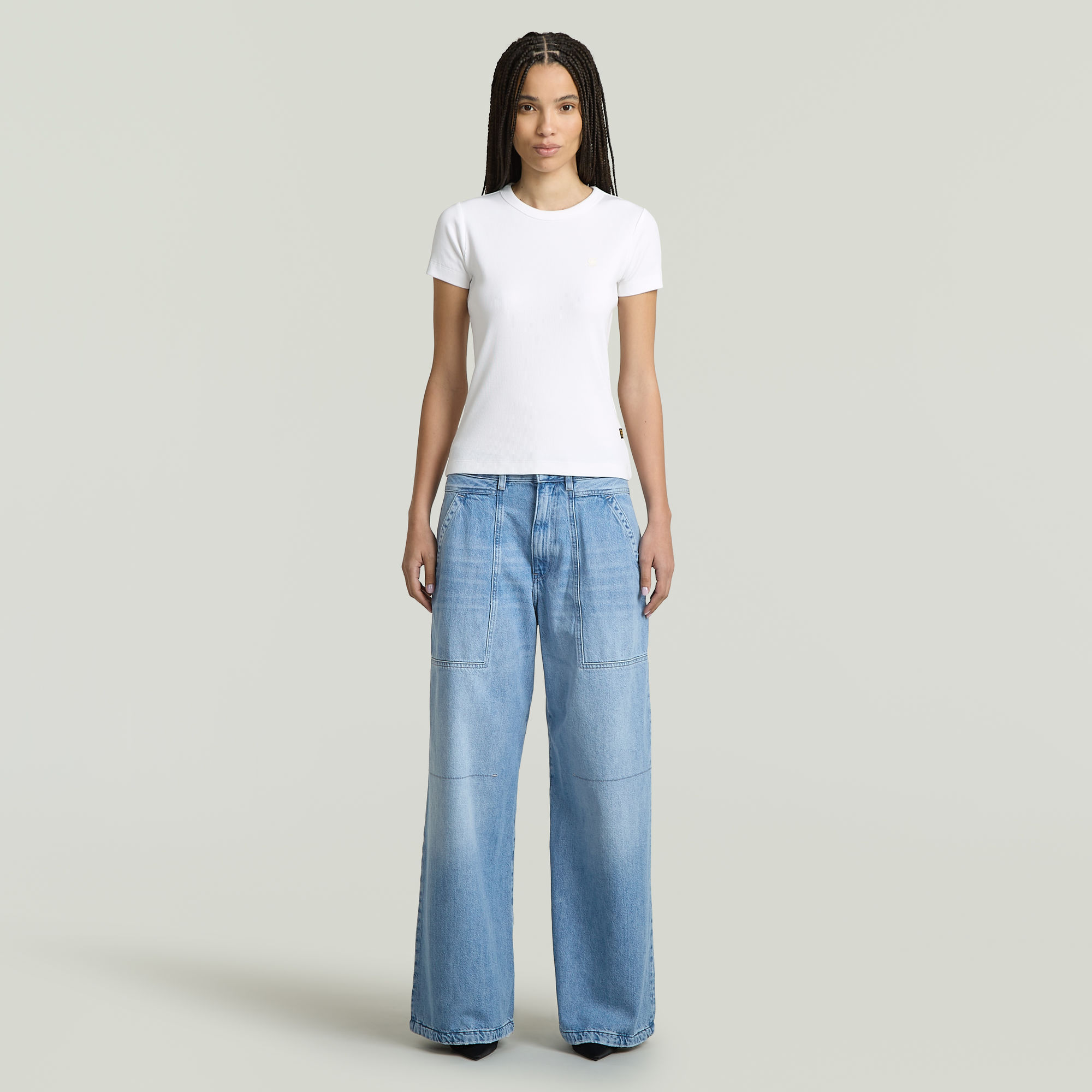 G-Star RAW Rib Cap Sleeve T-shirt Wit Dames