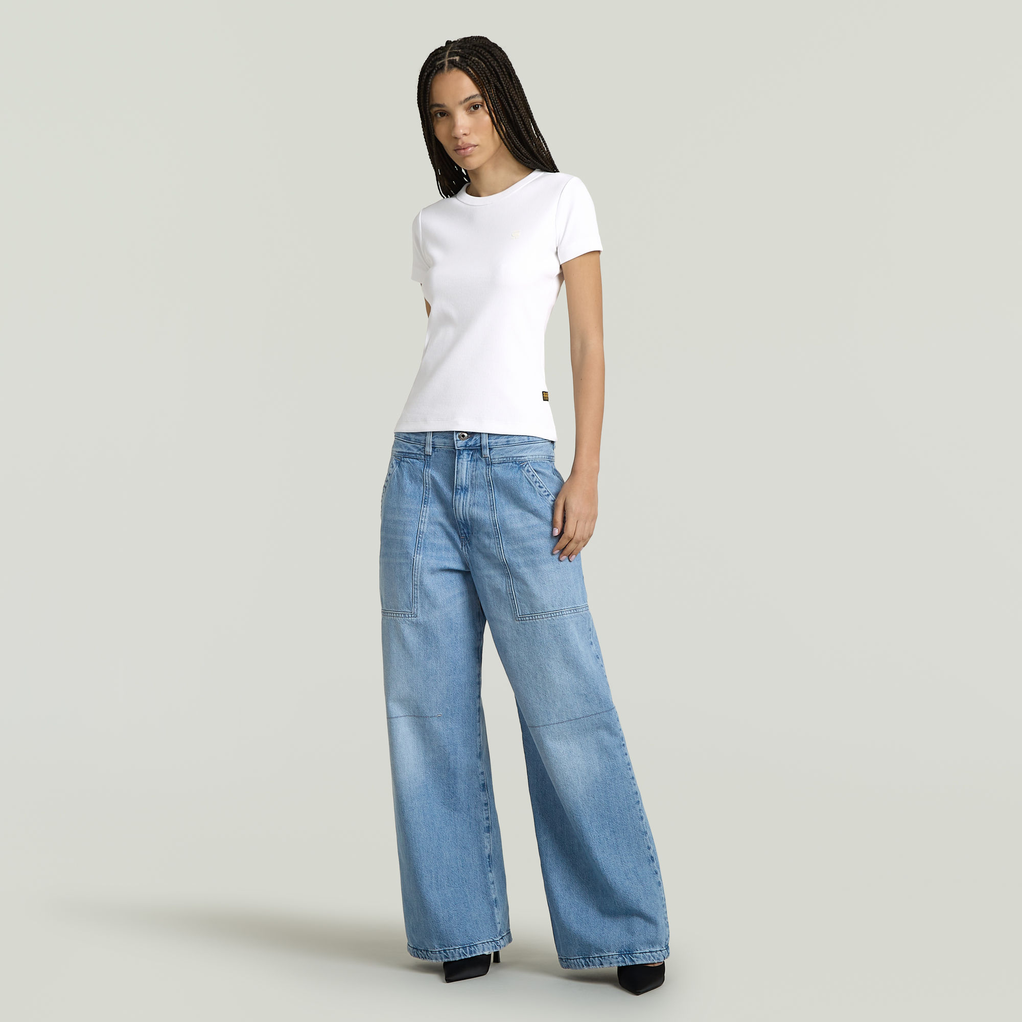 G-Star RAW Rib Cap Sleeve T-shirt Wit Dames