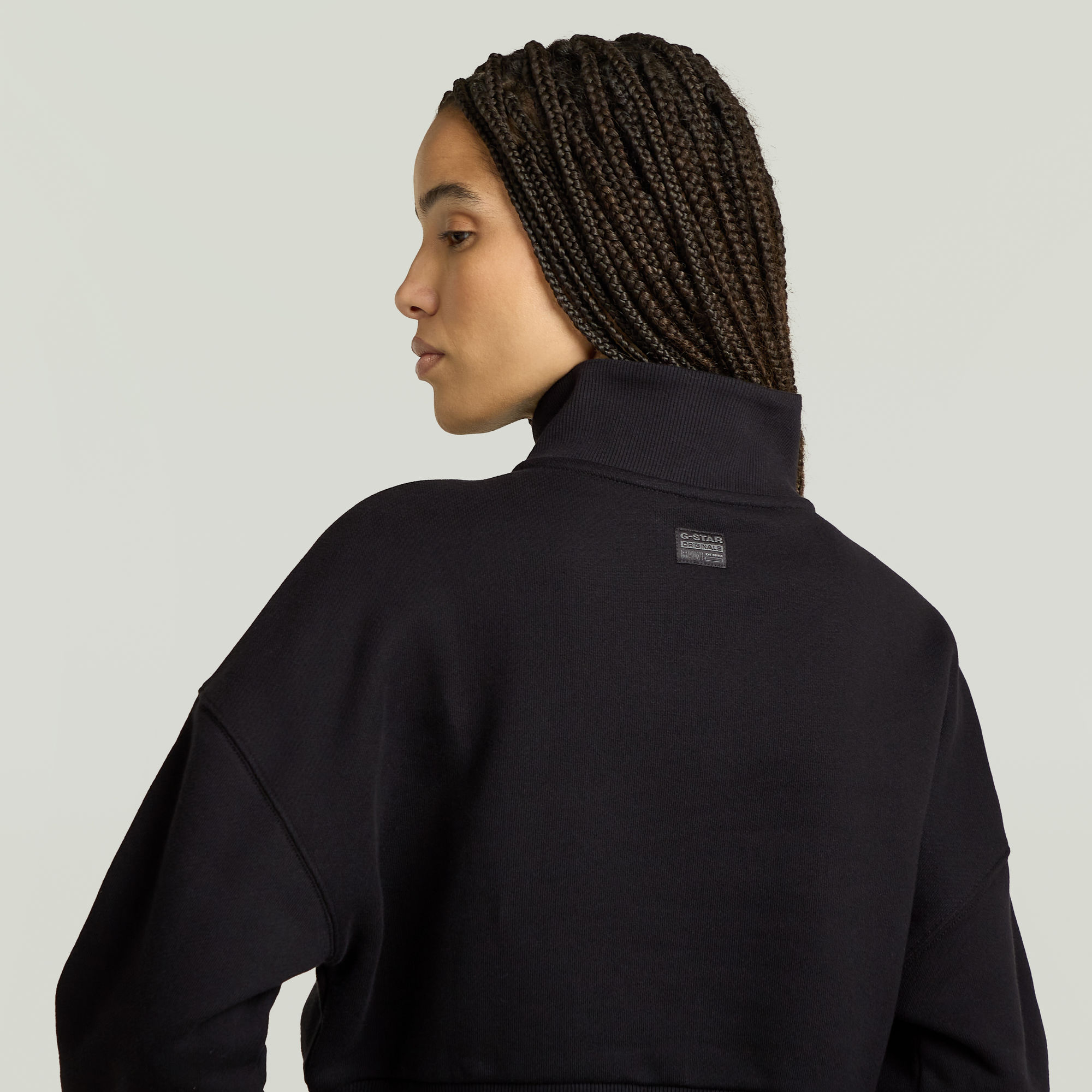 G-Star RAW Cropped Half Zip Loose Sweater Zwart Dames