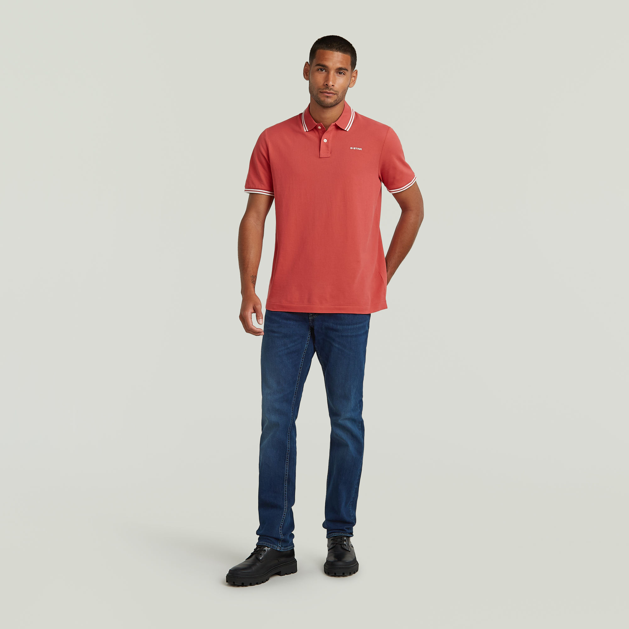 G-Star RAW Chest Logo Striped Polo Rood Heren