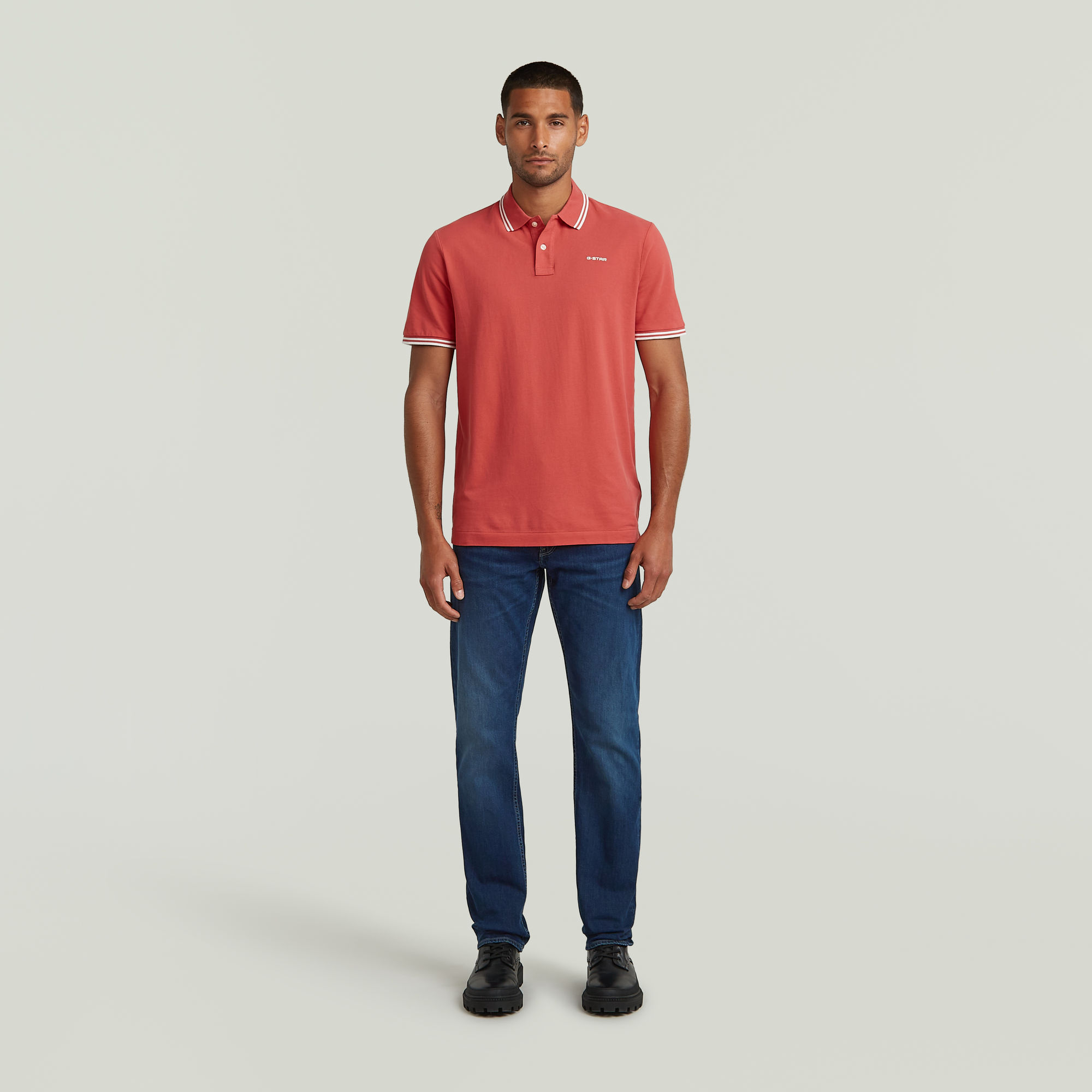 Thumbnail - Chest Logo Striped Poloshirt - Rot - Herren