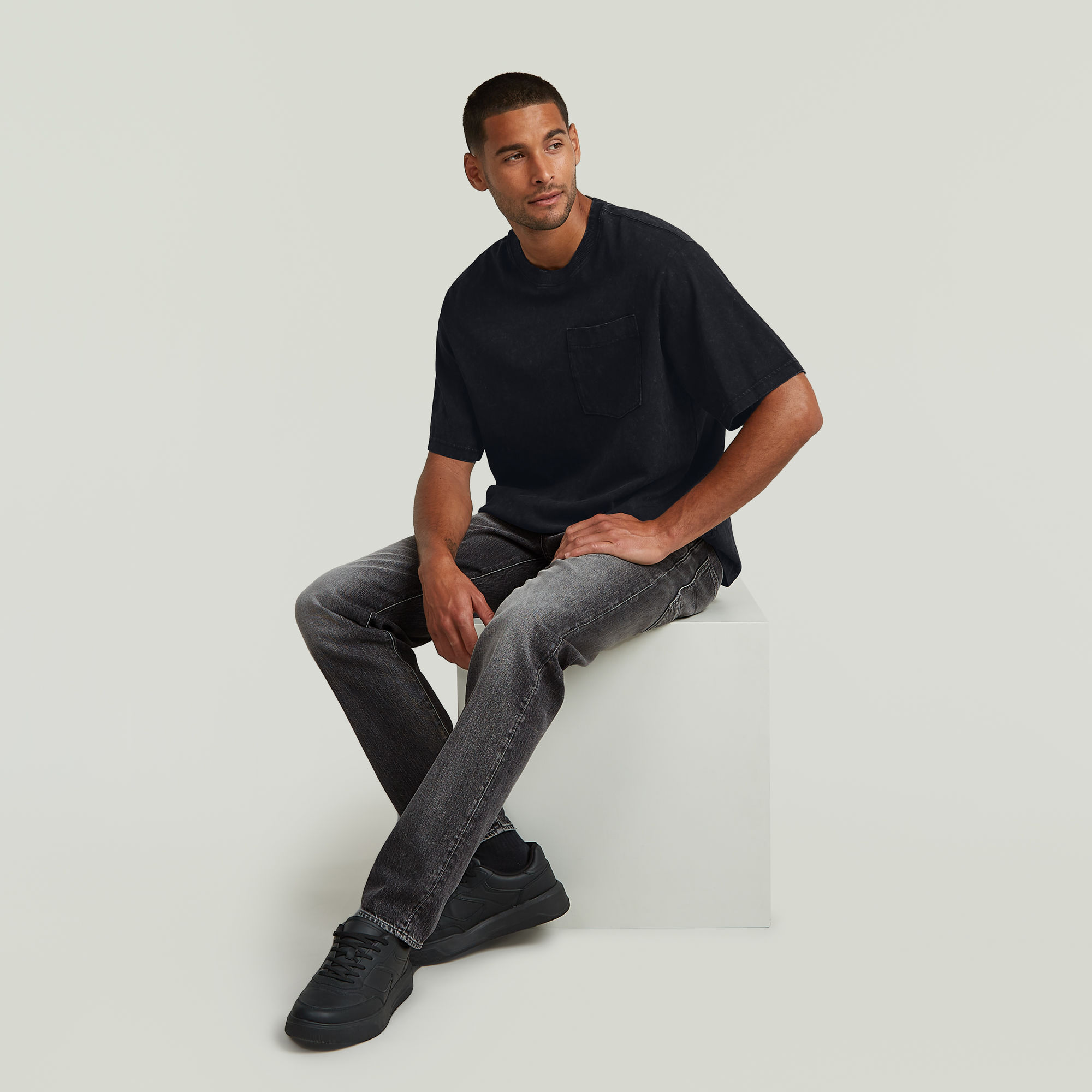 G-Star RAW Acid Wash Boxy T-Shirt Zwart Heren