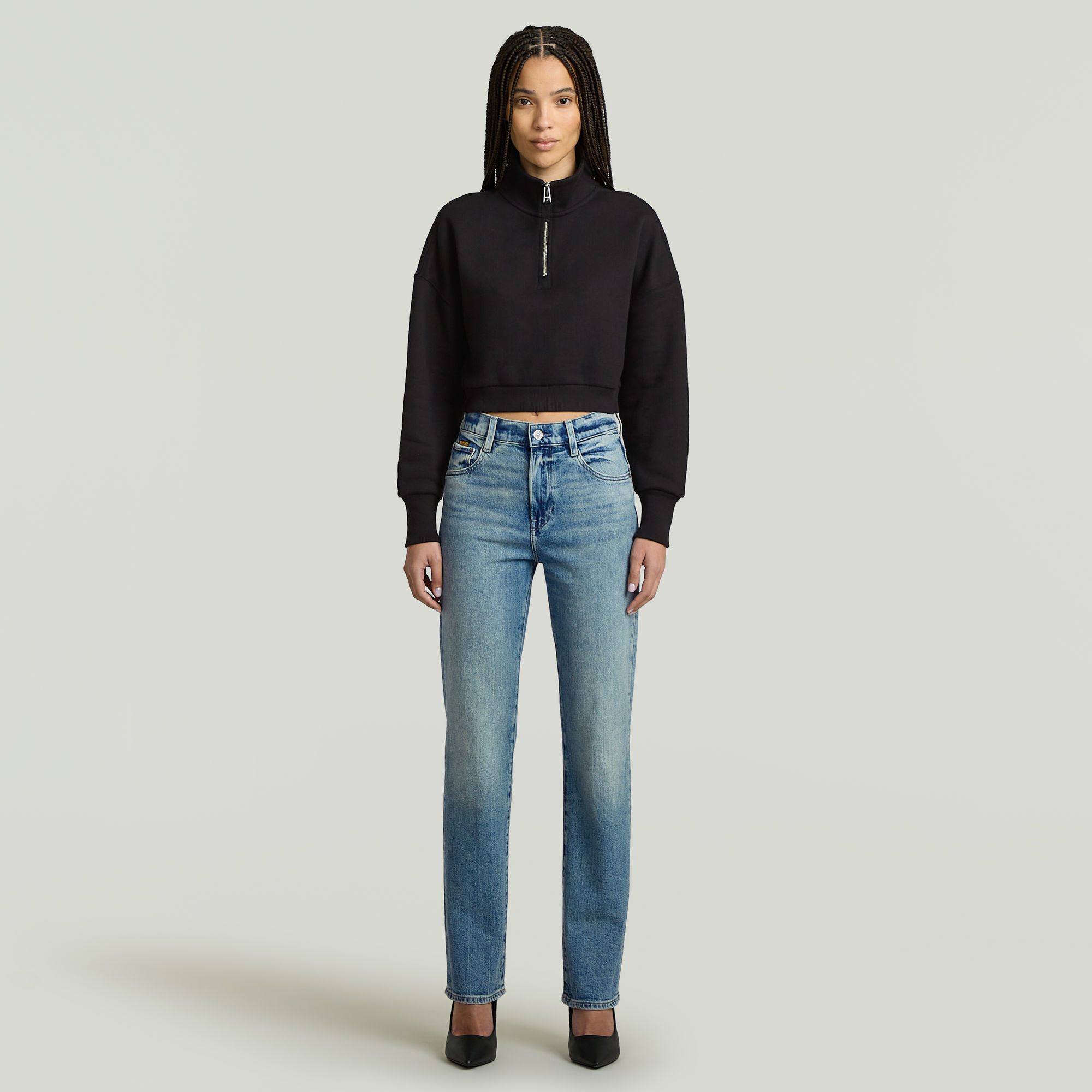 Thumbnail - Viktoria High Straight Jeans - Mittelblau - Damen
