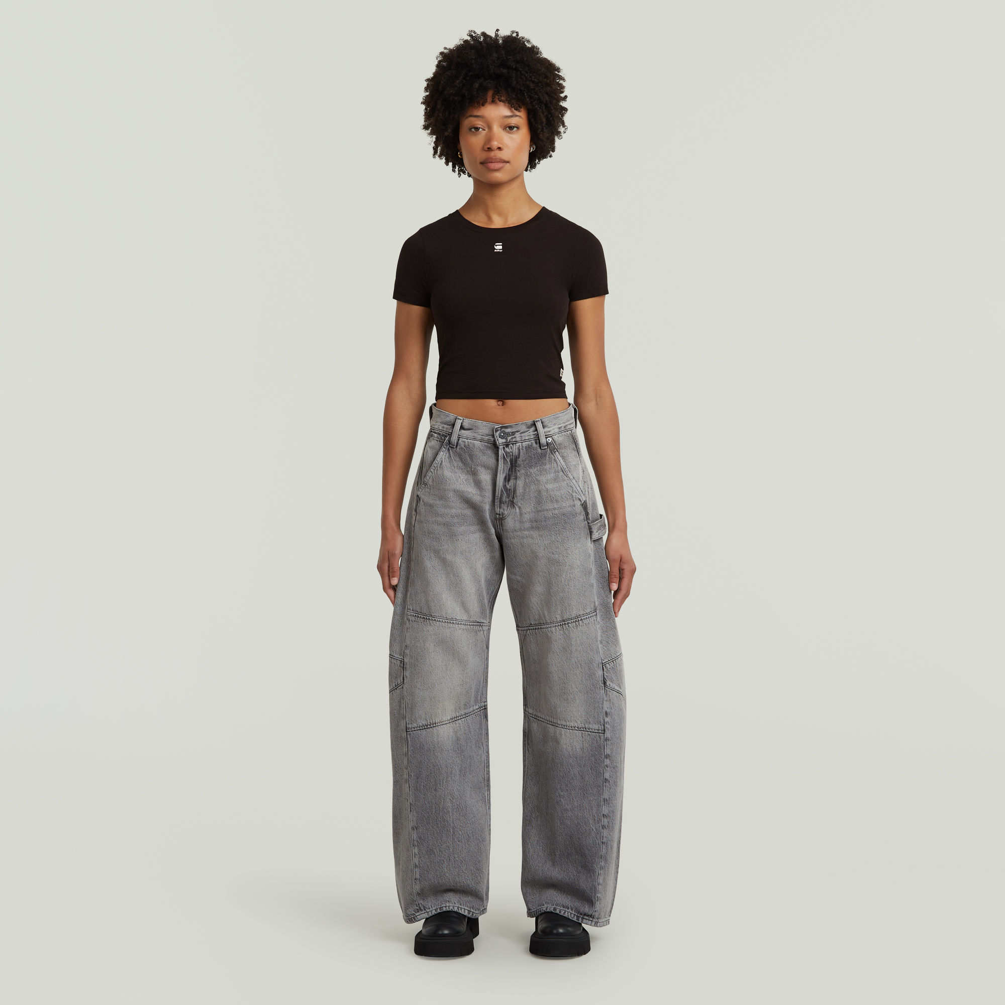Thumbnail - Cropped Mini Slim Top - Schwarz - Damen