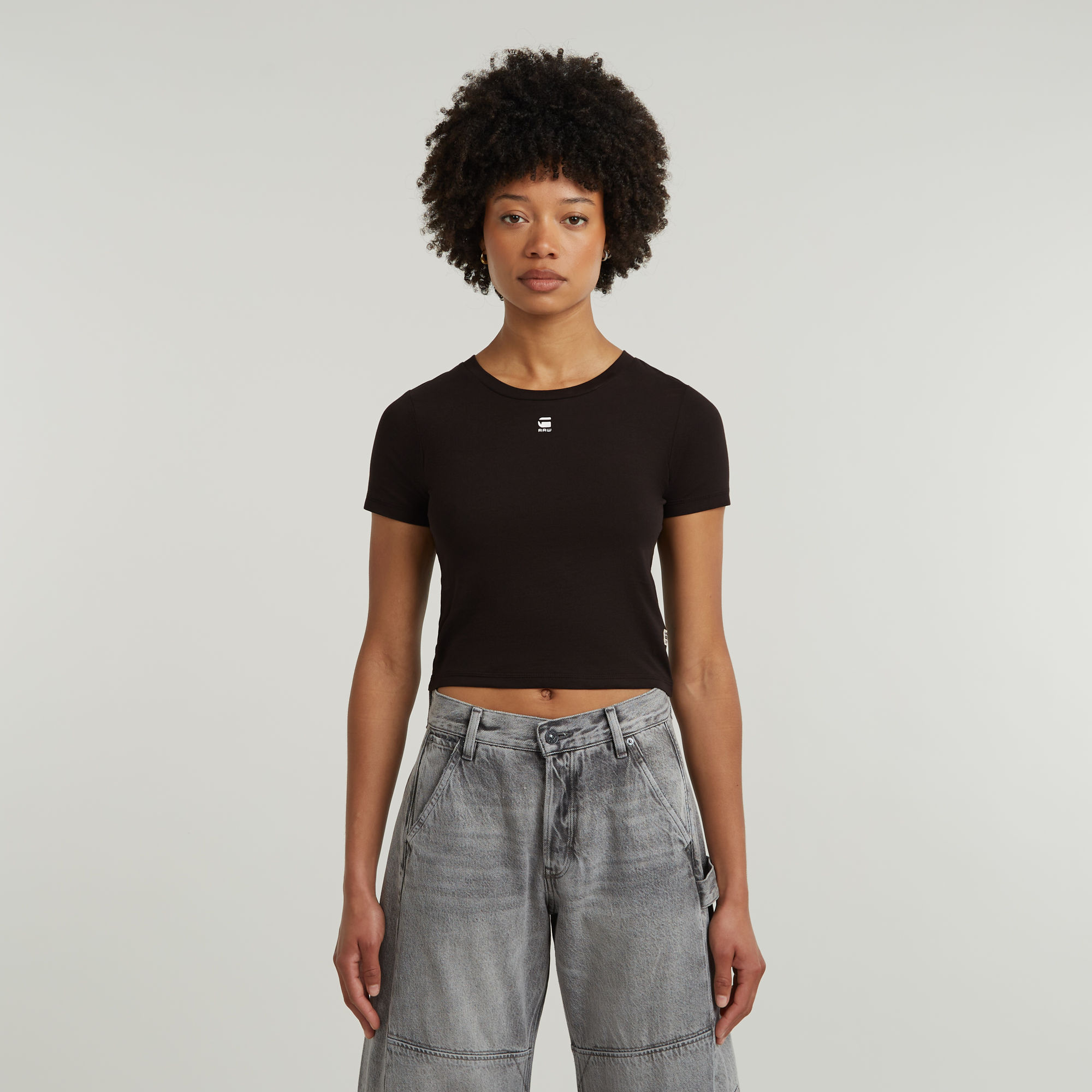 Thumbnail - Cropped Mini Slim Top - Schwarz - Damen