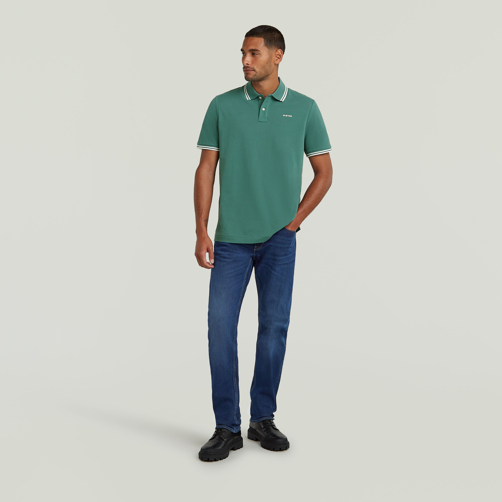 G-Star RAW Chest Logo Striped Polo Groen Heren