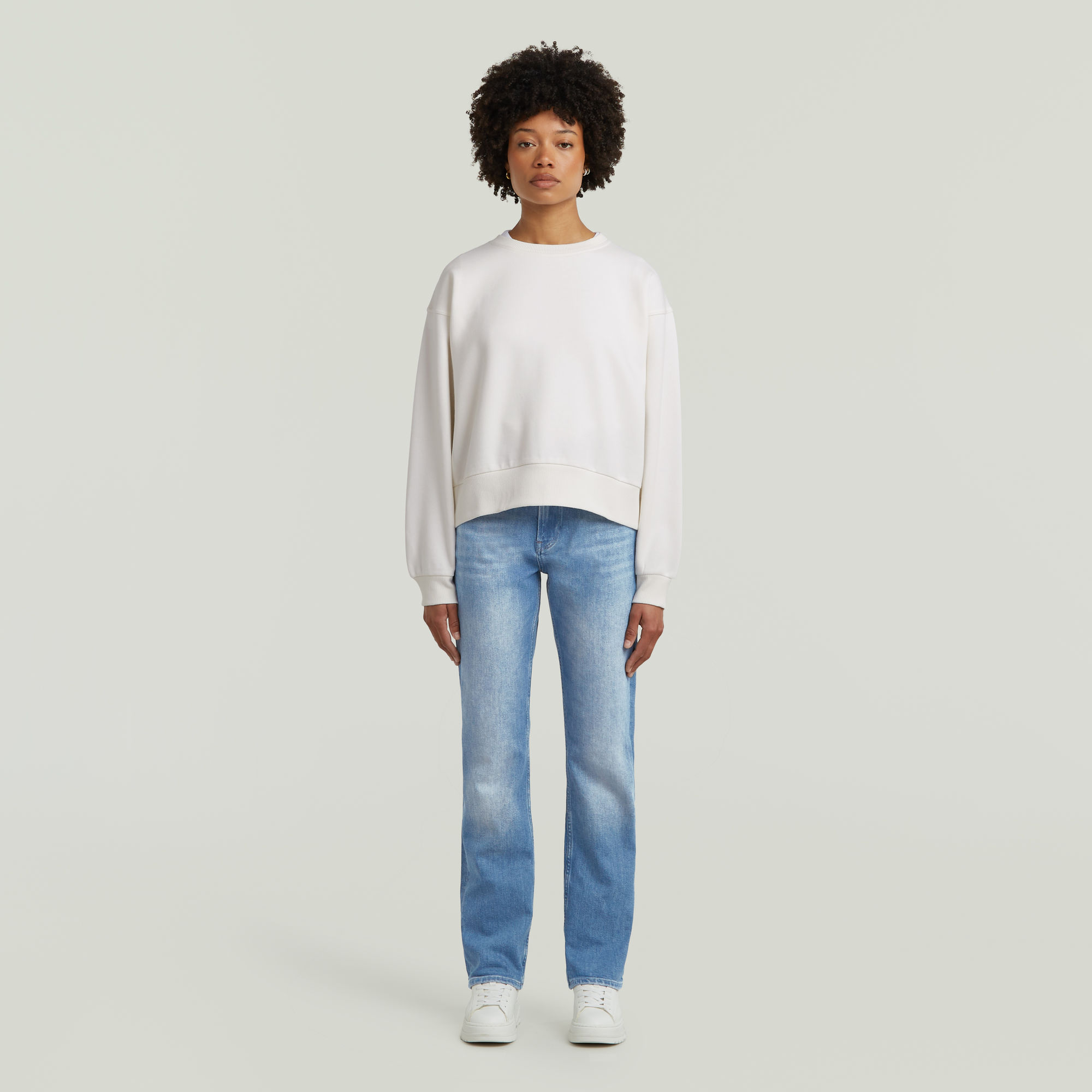 Thumbnail - Premium Core Cropped Loose Sweatshirt - Weiß - Damen