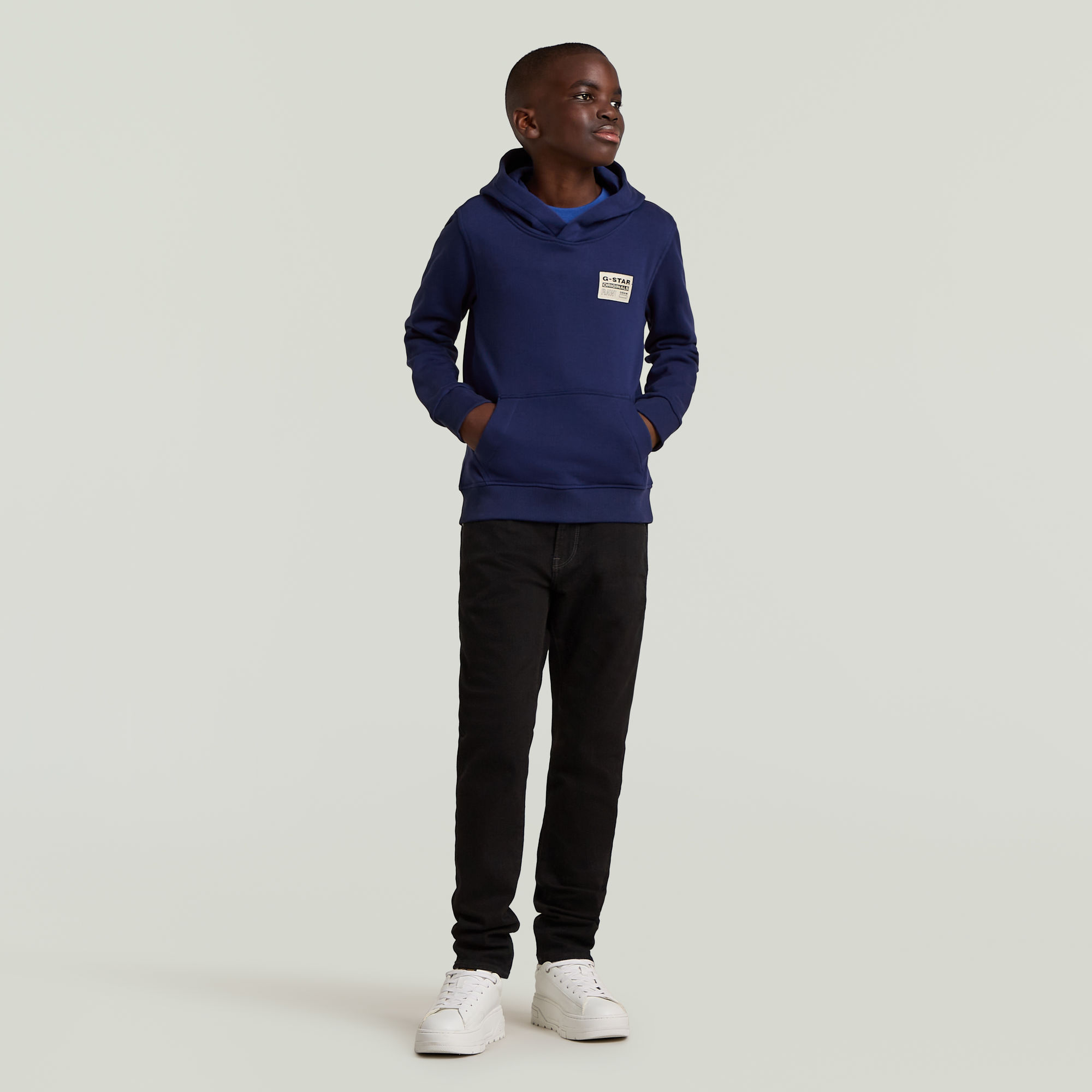 G-Star RAW Jongens Hooded Sweater Originals Patch Midden blauw jongens