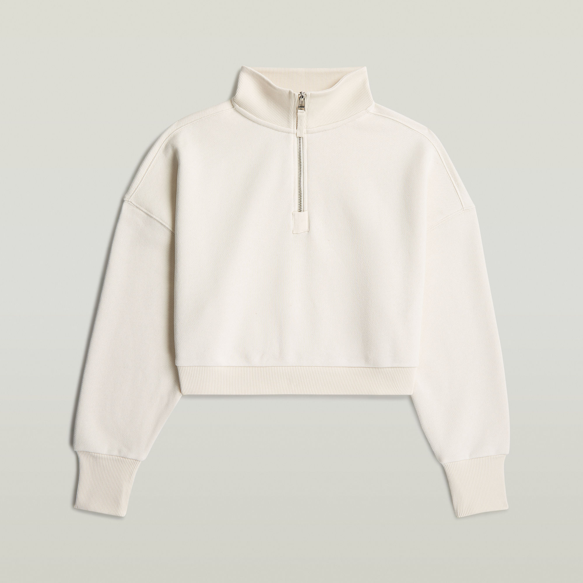 Thumbnail - Cropped Half Zip Loose Sweatshirt - Weiß - Damen