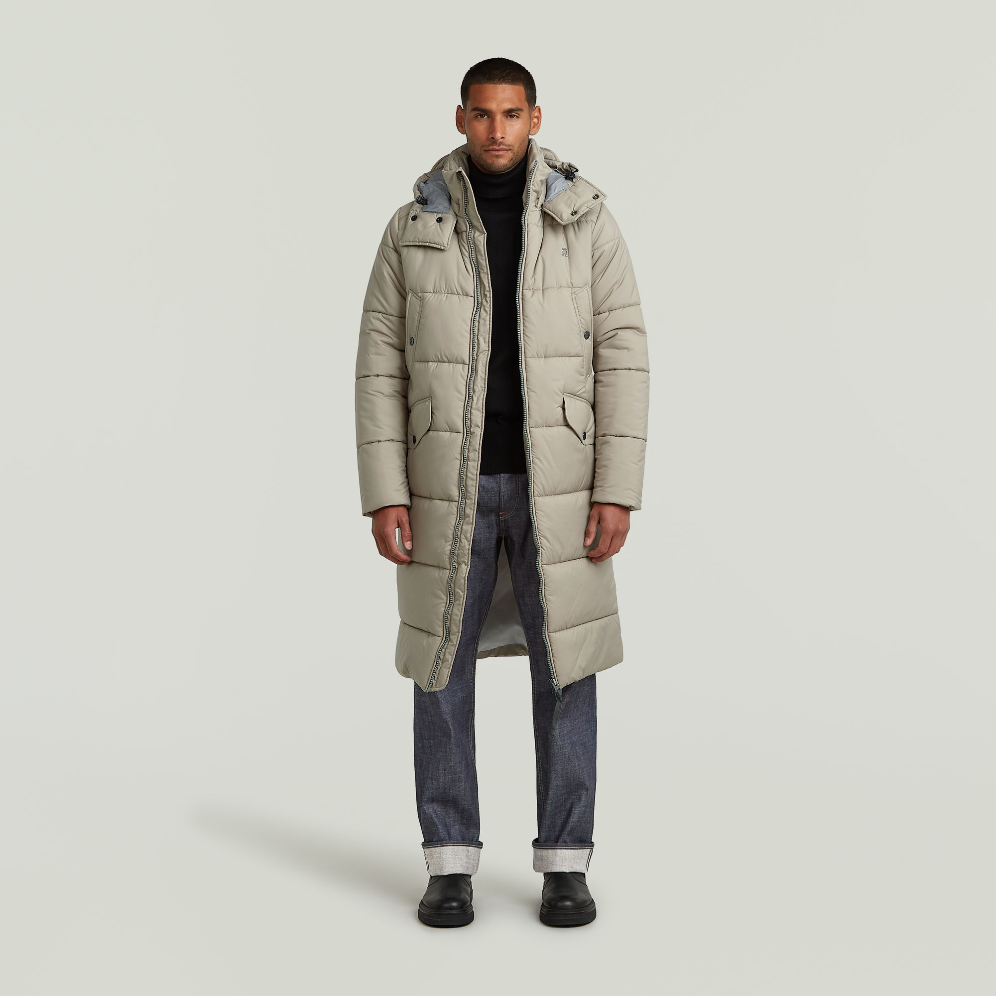 Thumbnail - Long Padded Winterjacke - Beige - Herren