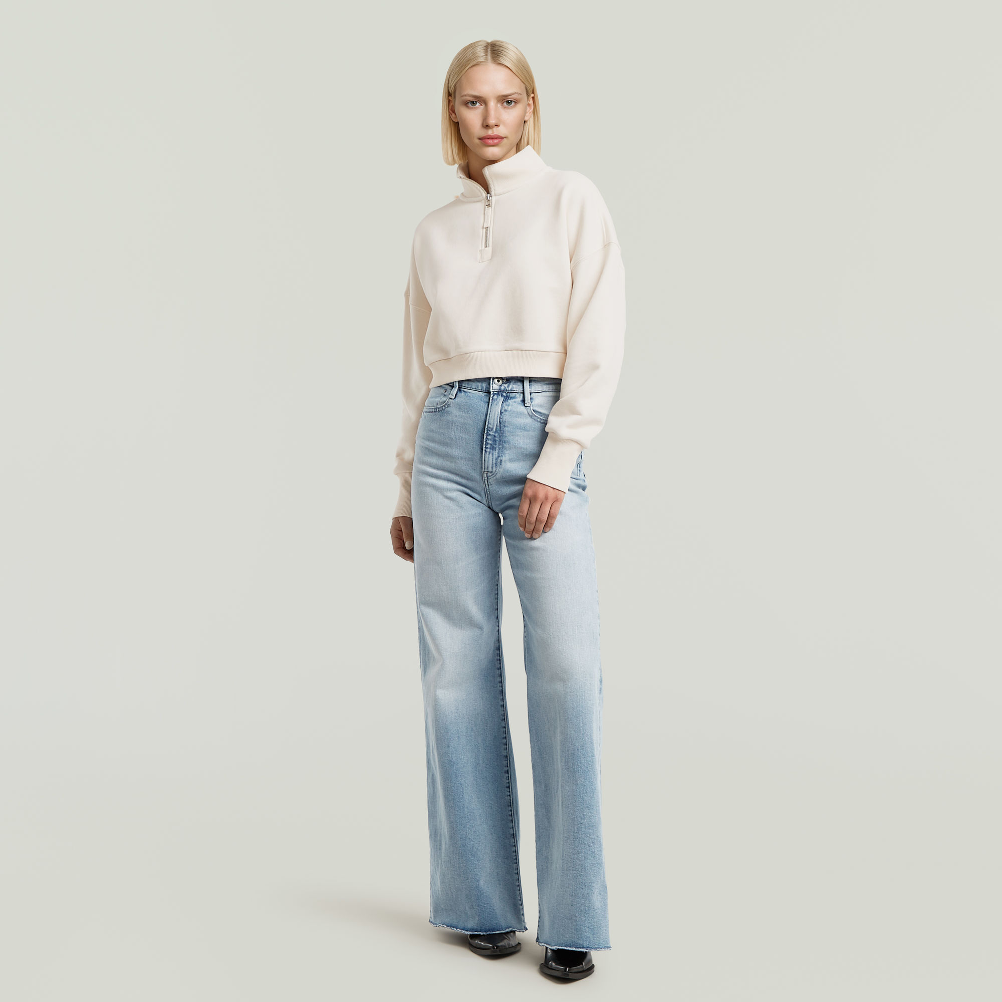 G-Star RAW Cropped Half Zip Loose Sweater Wit Dames