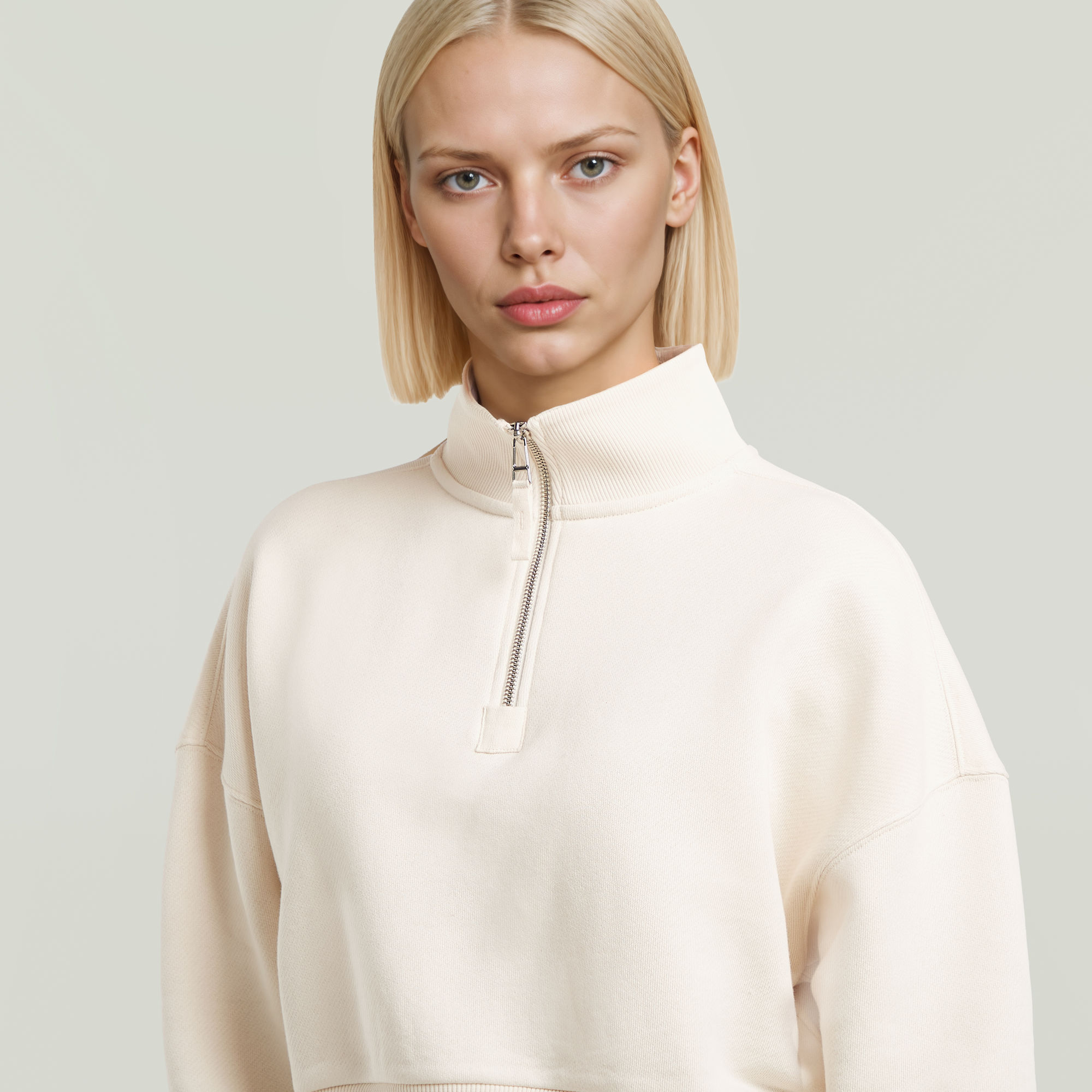 G-Star RAW Cropped Half Zip Loose Sweater Wit Dames