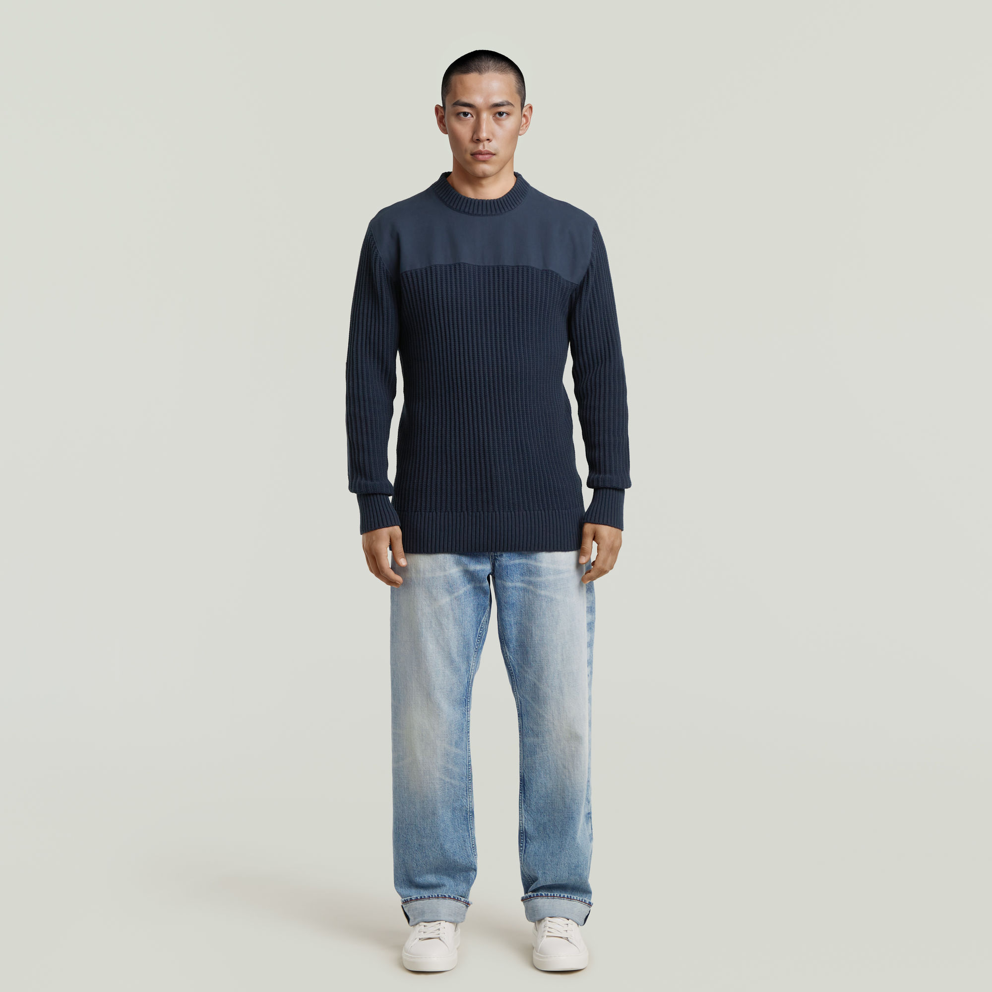 Thumbnail - Army Rib Knit Pullover - Dunkelblau - Herren