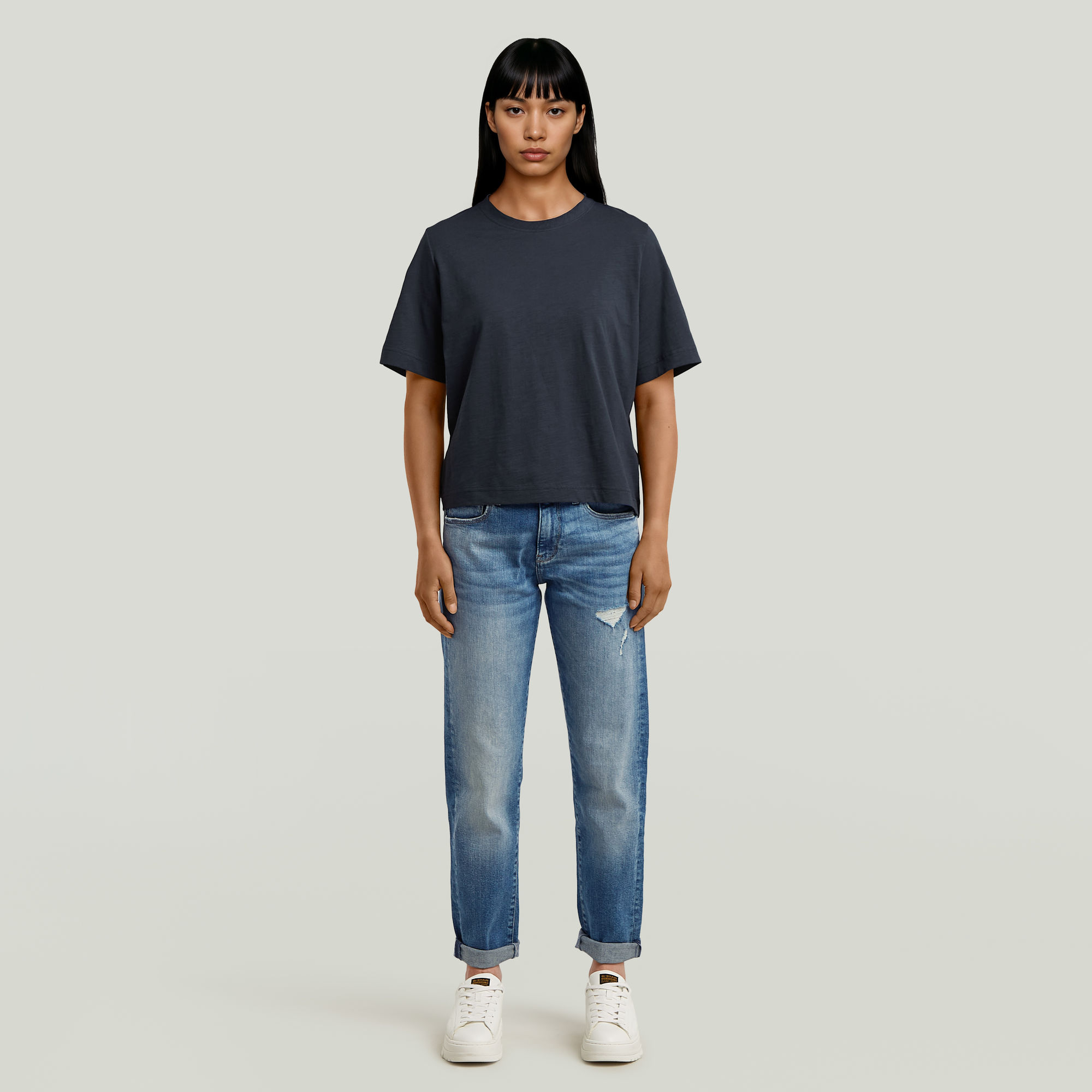 Thumbnail - Boxy T-Shirt - Dunkelblau - Damen