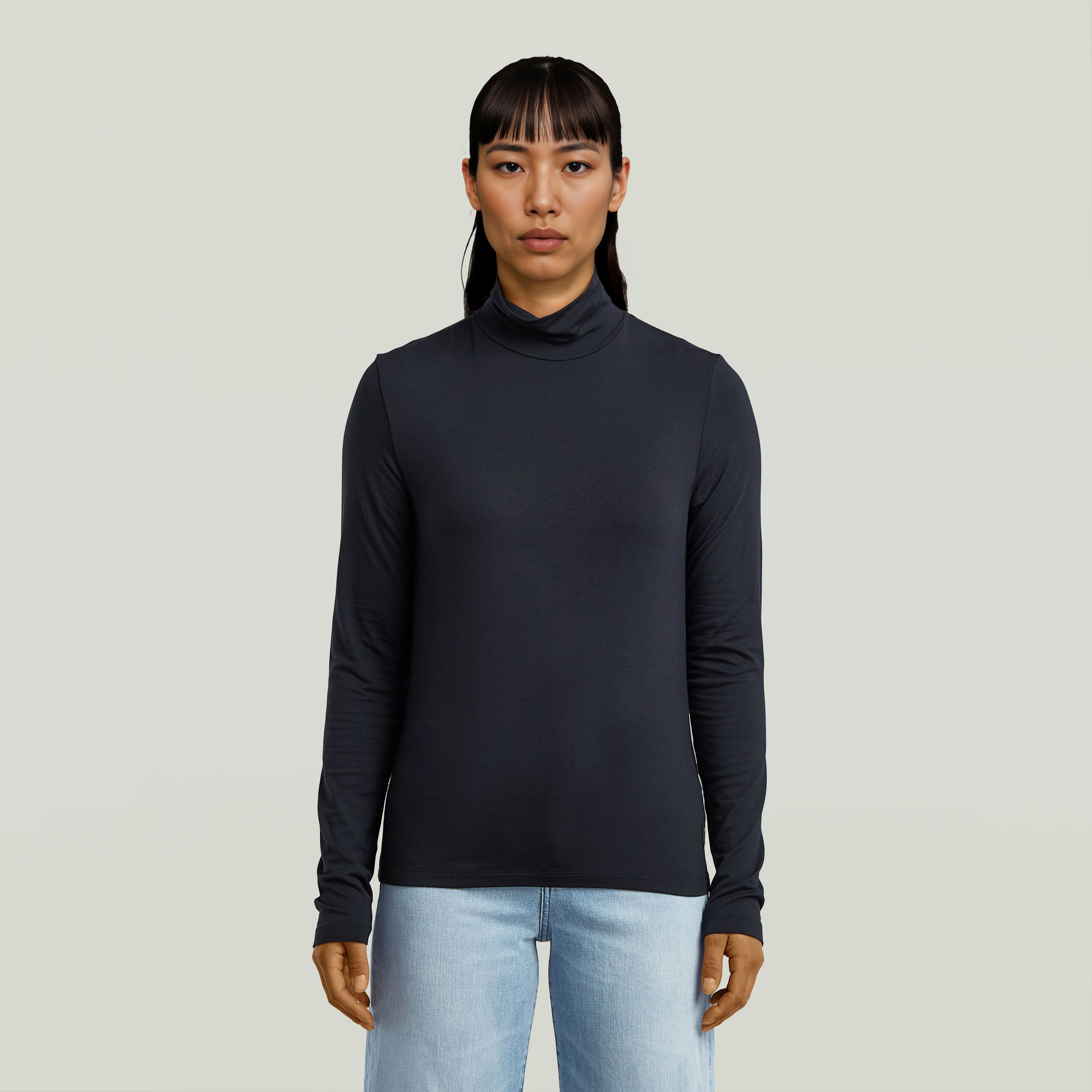 

Regular Mock T-Shirt - Dark blue - Women