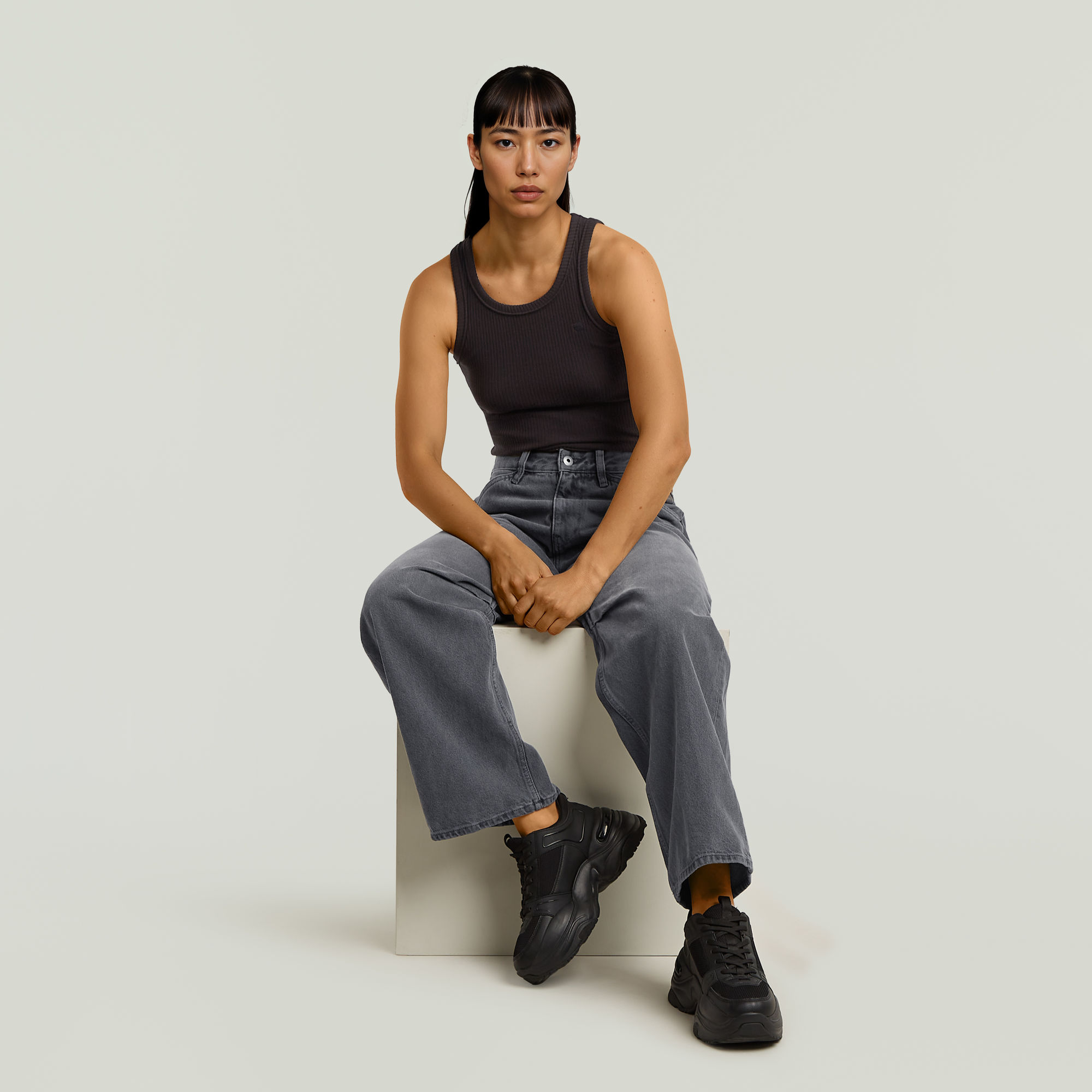 G-Star RAW Ribbed Tanktop Zwart Dames