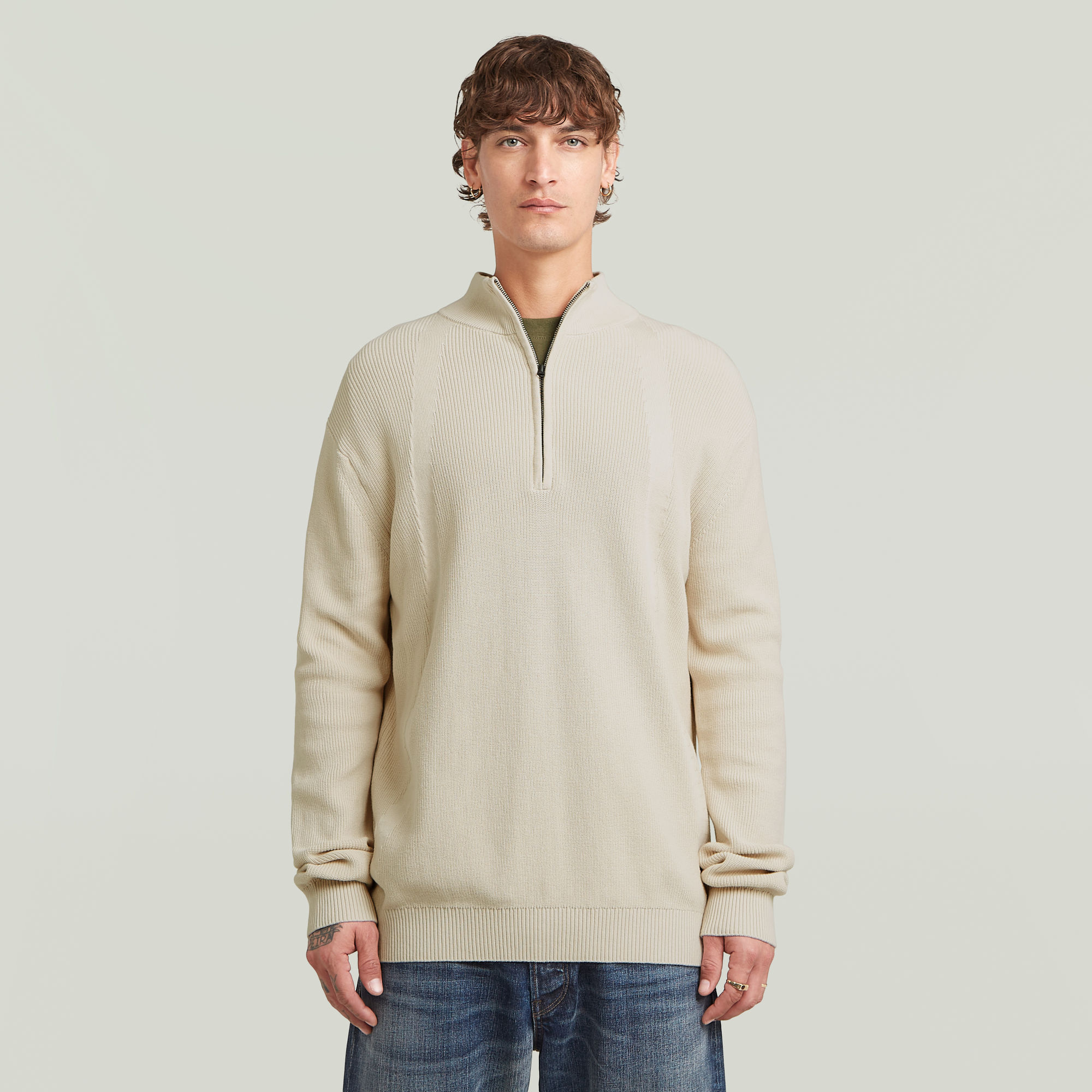 Structured Half Zip Knit - Weiß - Herren