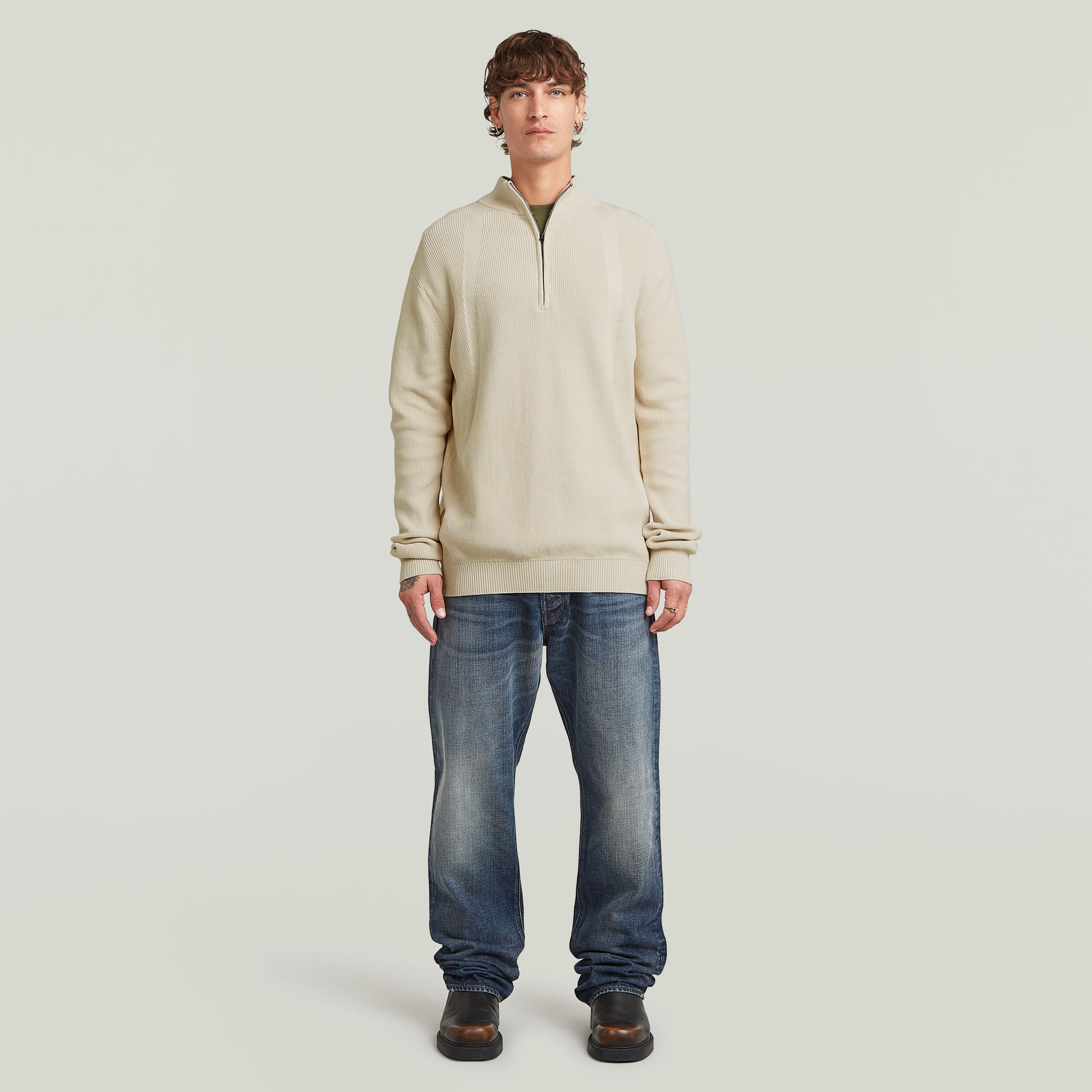 G-Star RAW Structure Half Zip Gebreide Trui Wit Heren