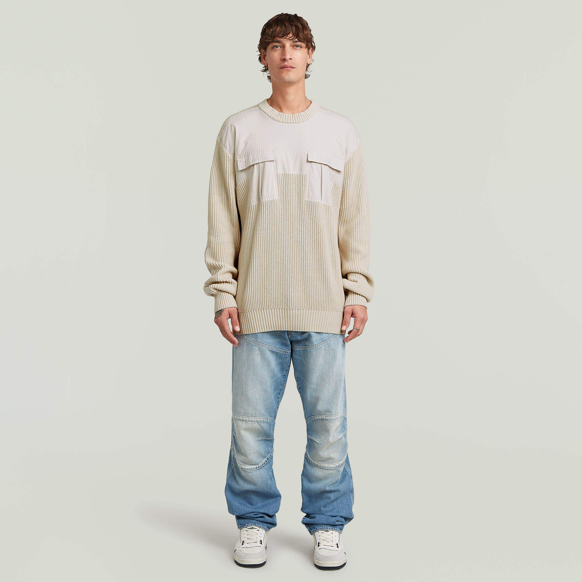 G-Star RAW Woven Mix Gebreide Trui Wit Heren