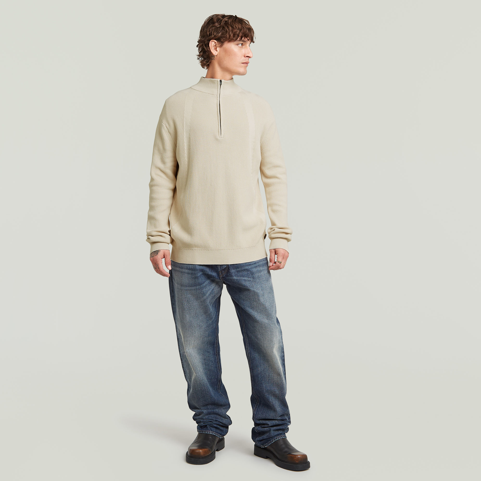 G-Star RAW Structure Half Zip Gebreide Trui Wit Heren