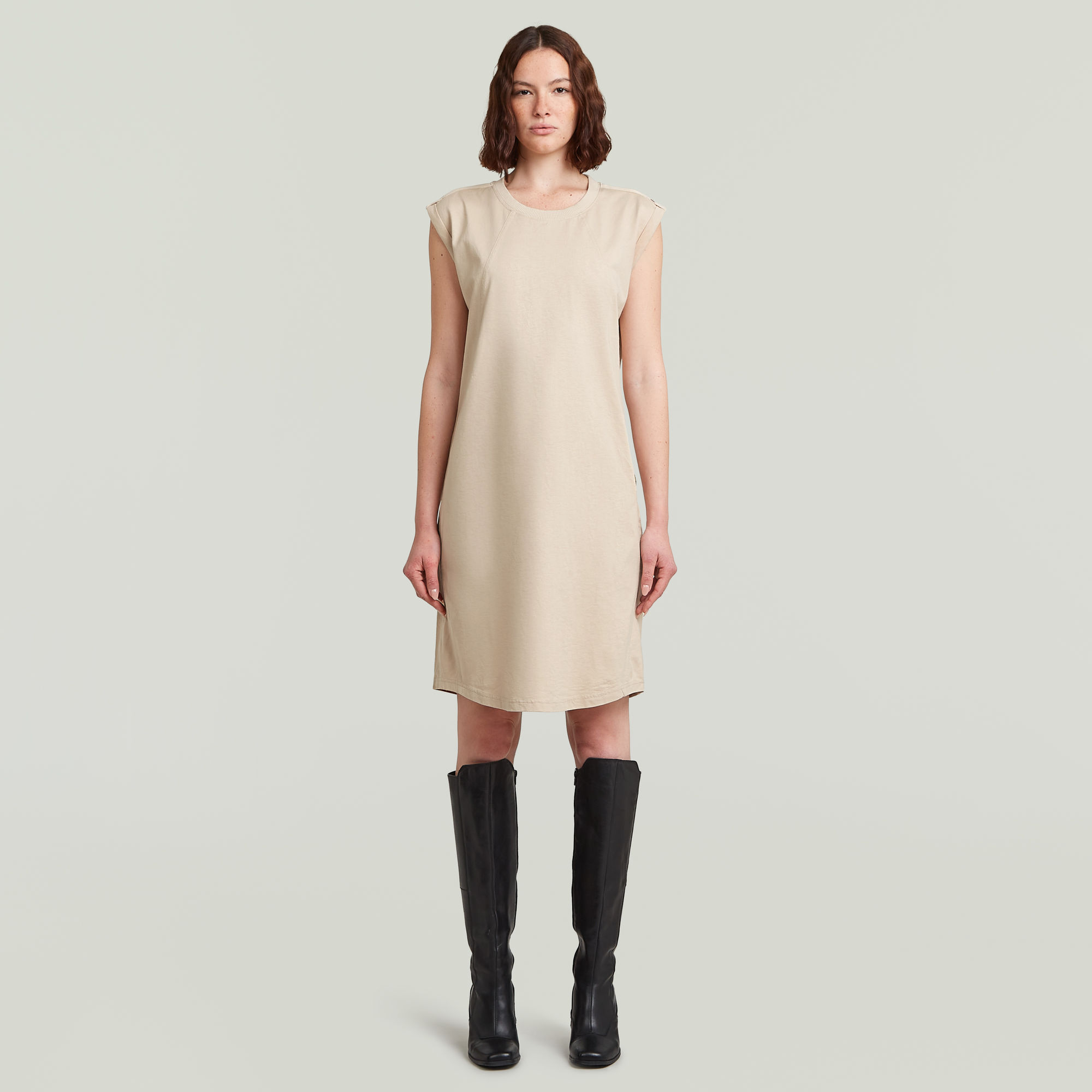 Thumbnail - Seam Detail Loose Kleid - Beige - Damen
