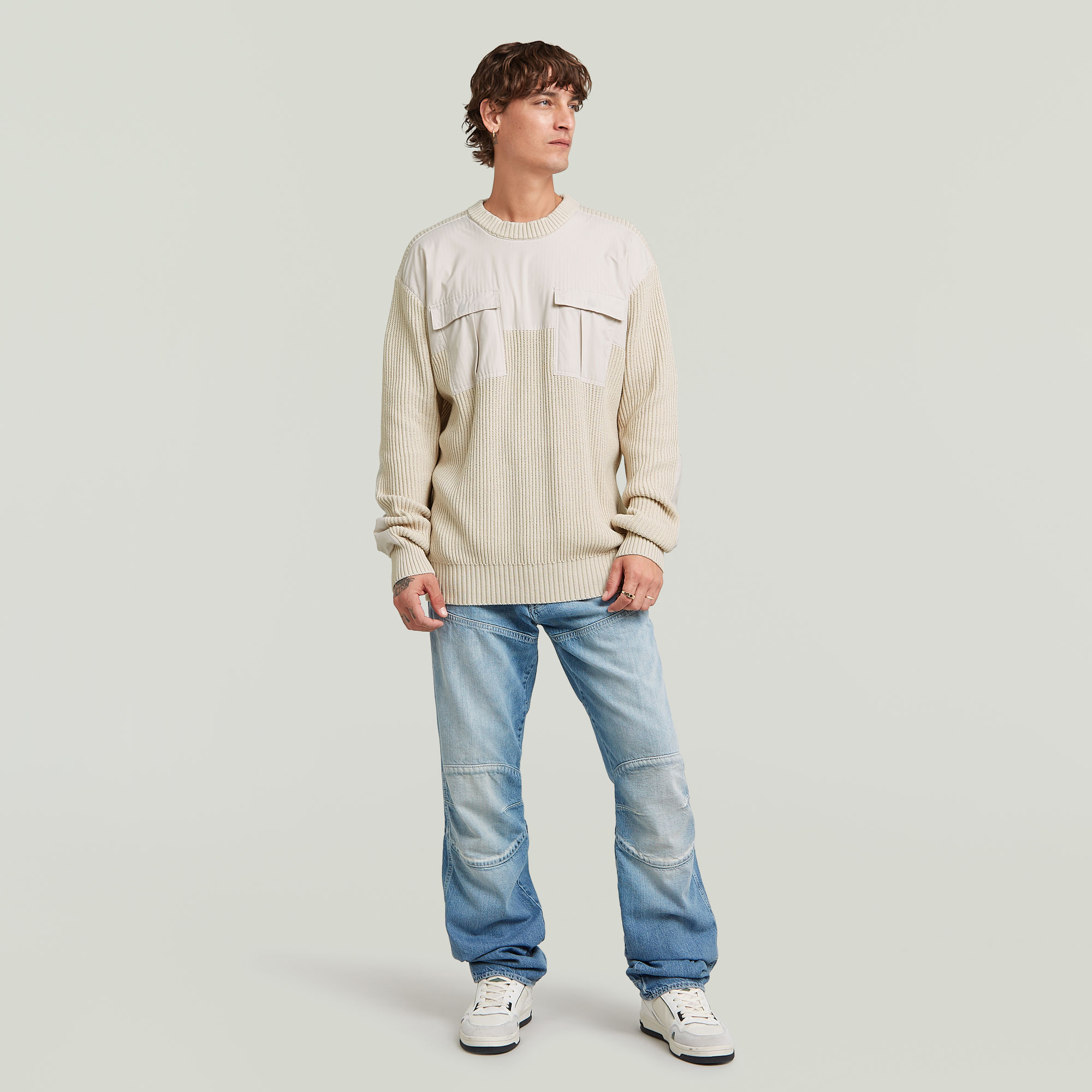 G-Star RAW Woven Mix Gebreide Trui Wit Heren