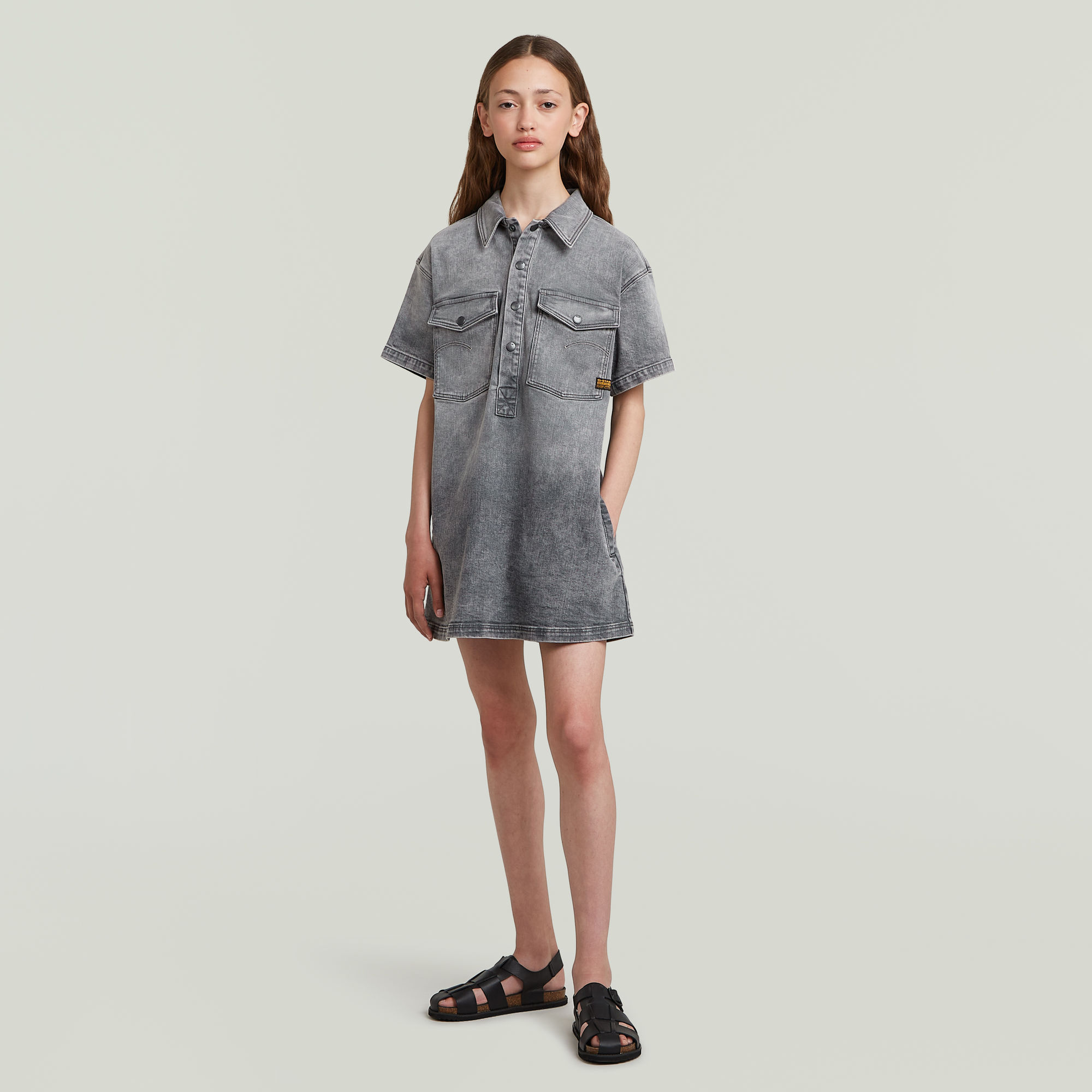 G-Star RAW Collar Denim Blousejurk Meisjes Grijs meisjes