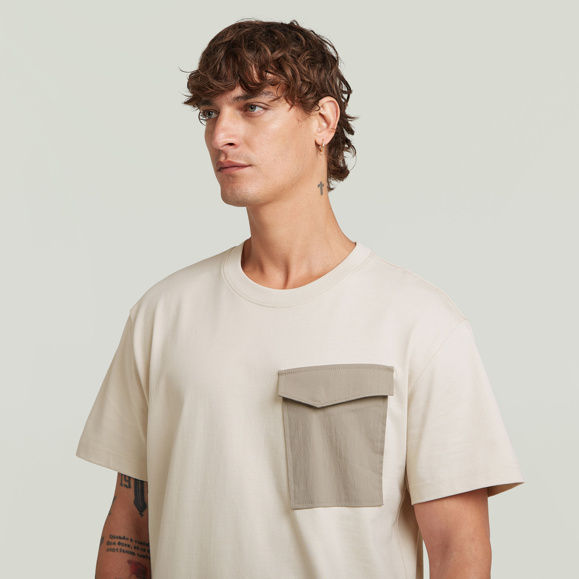 G-Star RAW Fabric Mix Pocket T-shirt Wit Heren