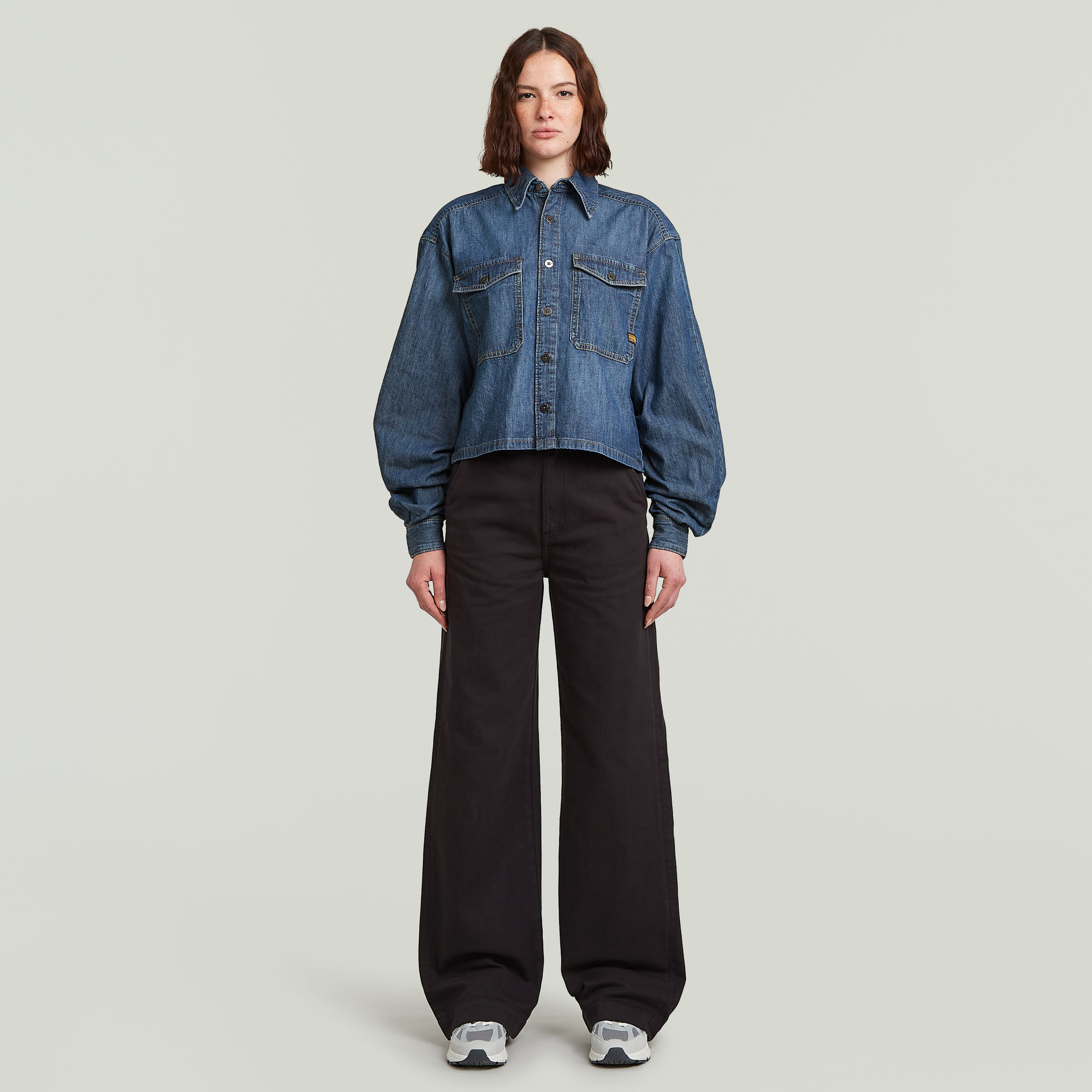 Thumbnail - Lässiges Staq Shirt - Mittelblau - Damen