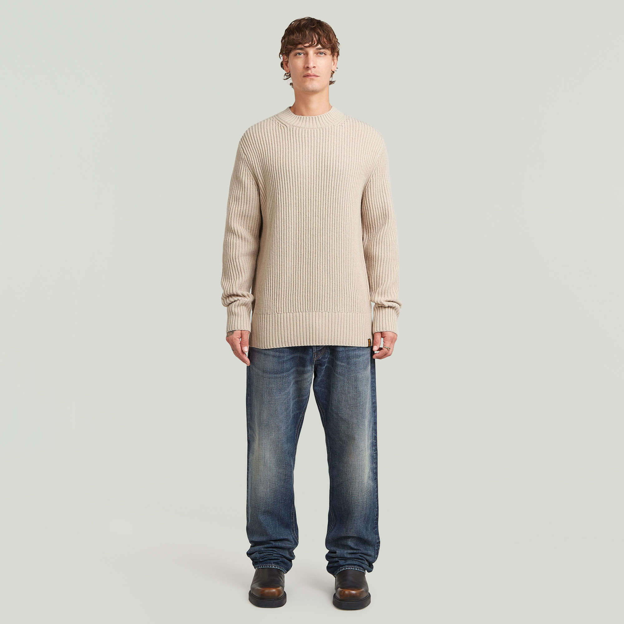 Thumbnail - Essential Ribbed Knit - Beige - Herren