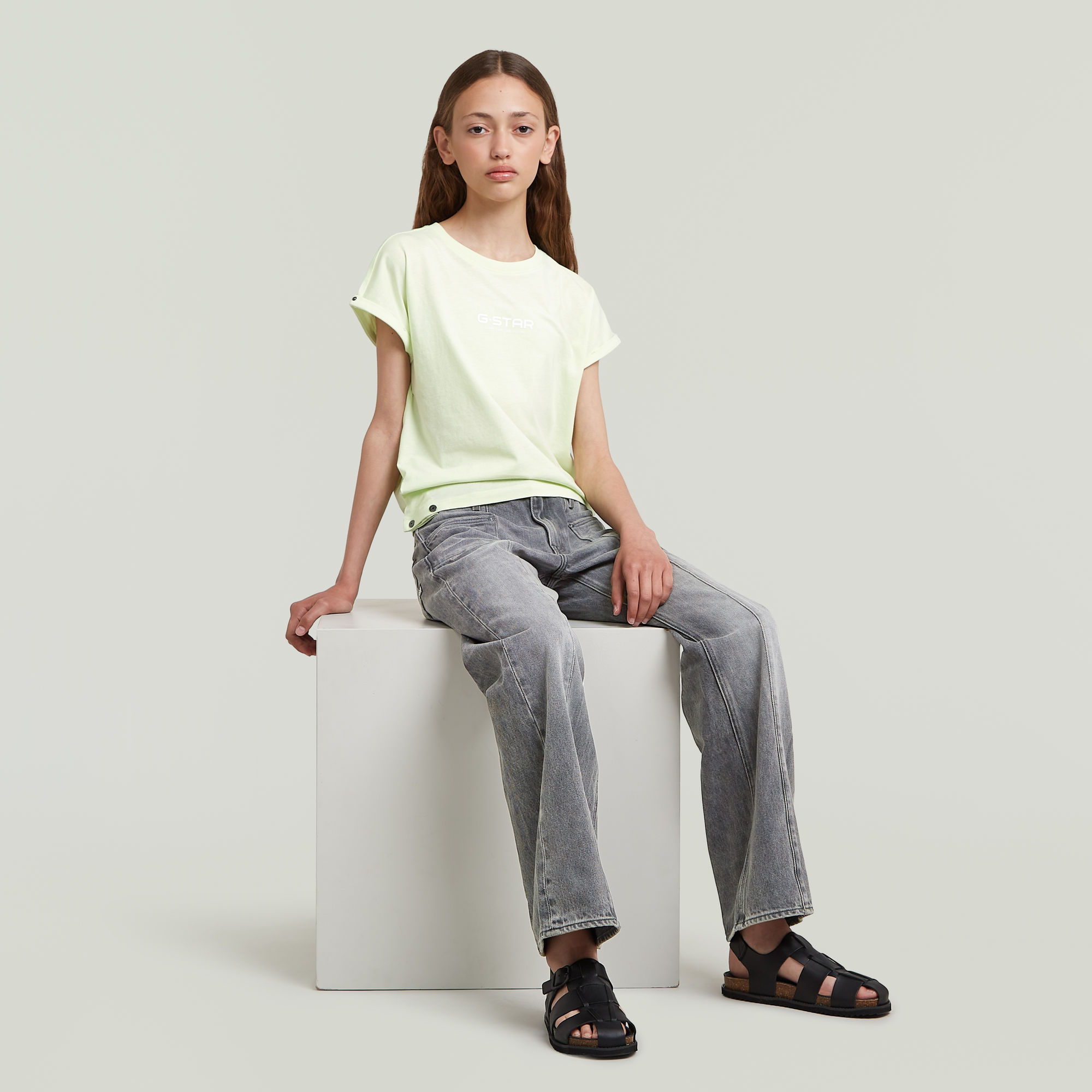 G-Star RAW Loose Crop Riveted T-shirt Meisjes Groen meisjes