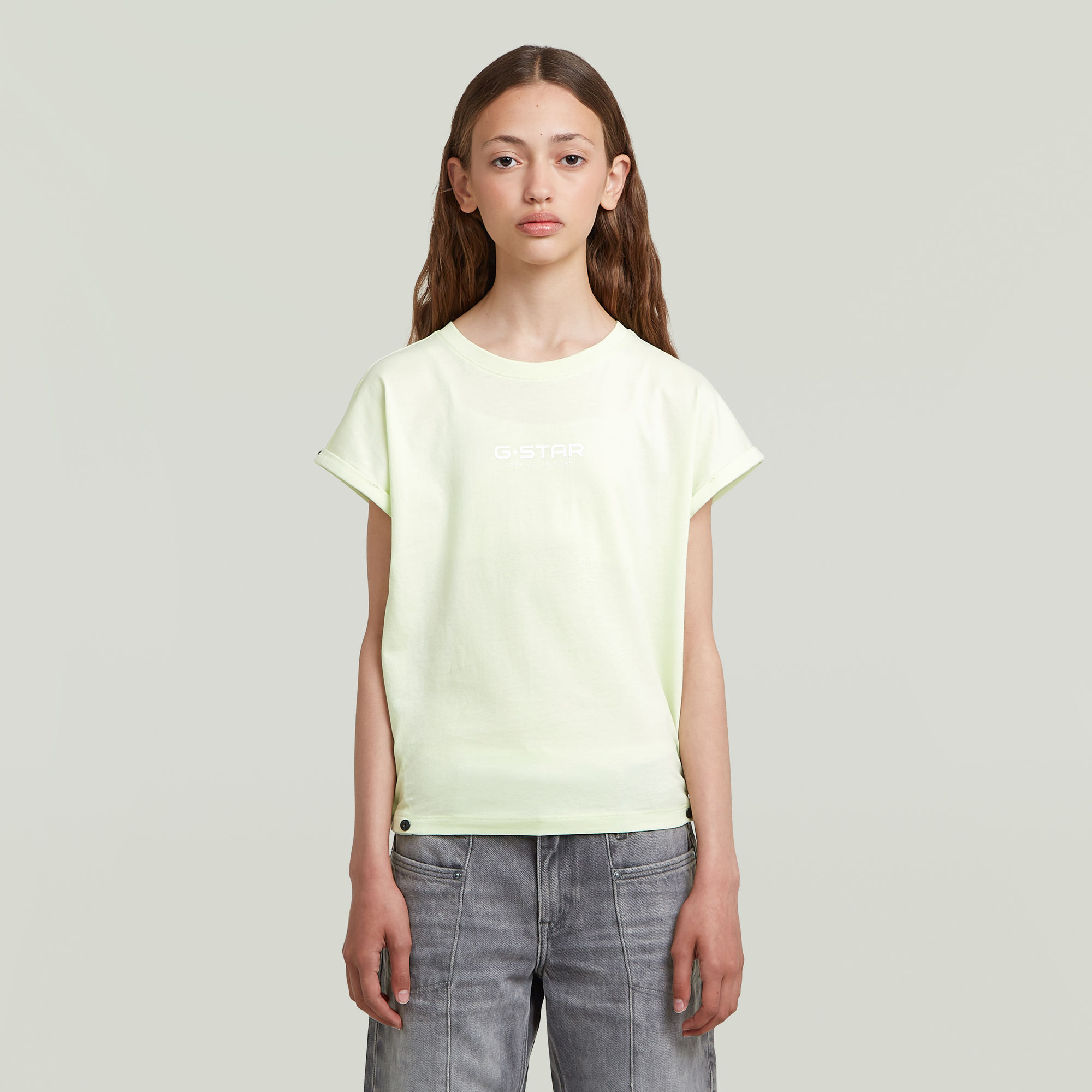 

Girls T-Shirt Loose Crop Riveted - Green - girls