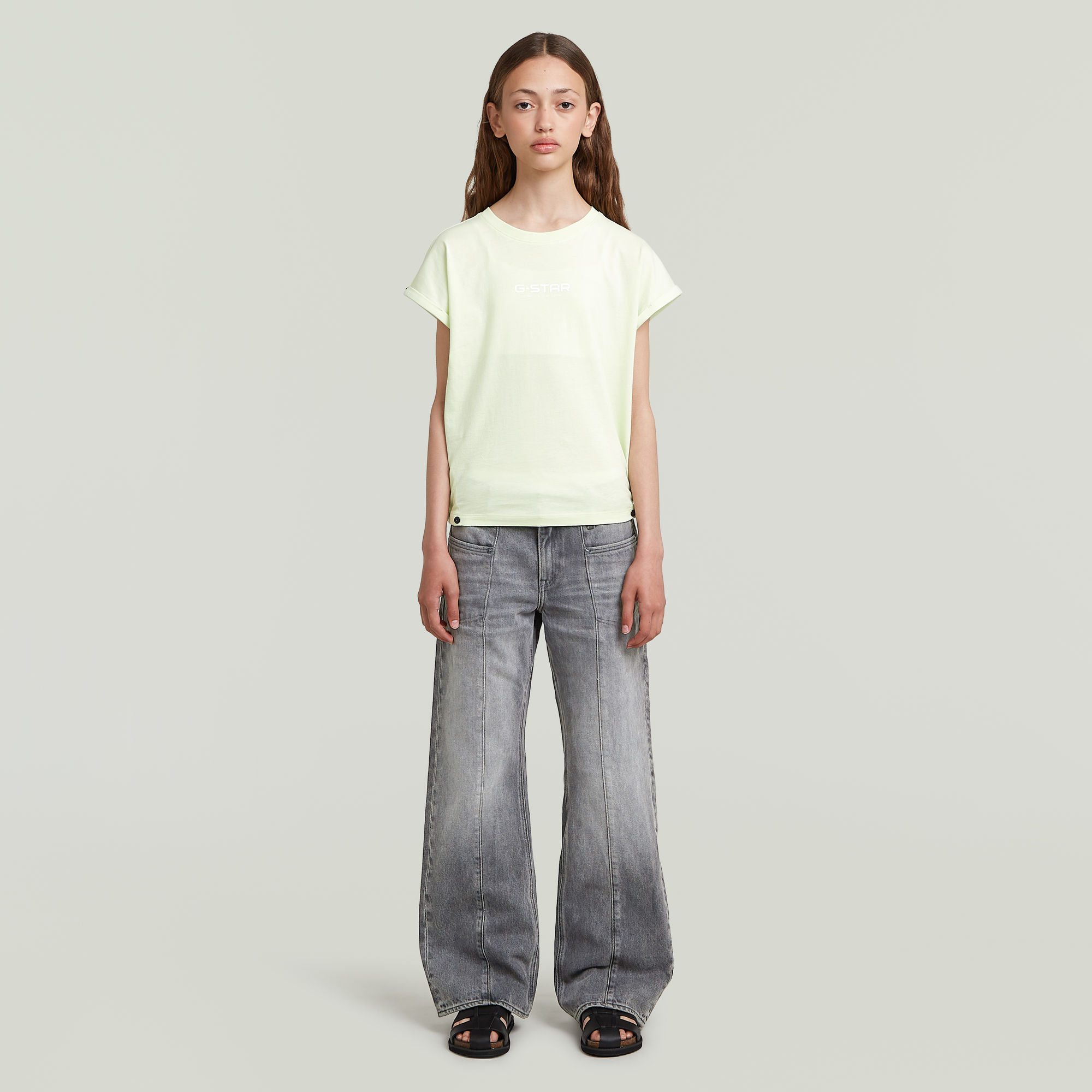G-Star RAW Loose Crop Riveted T-shirt Meisjes Groen meisjes