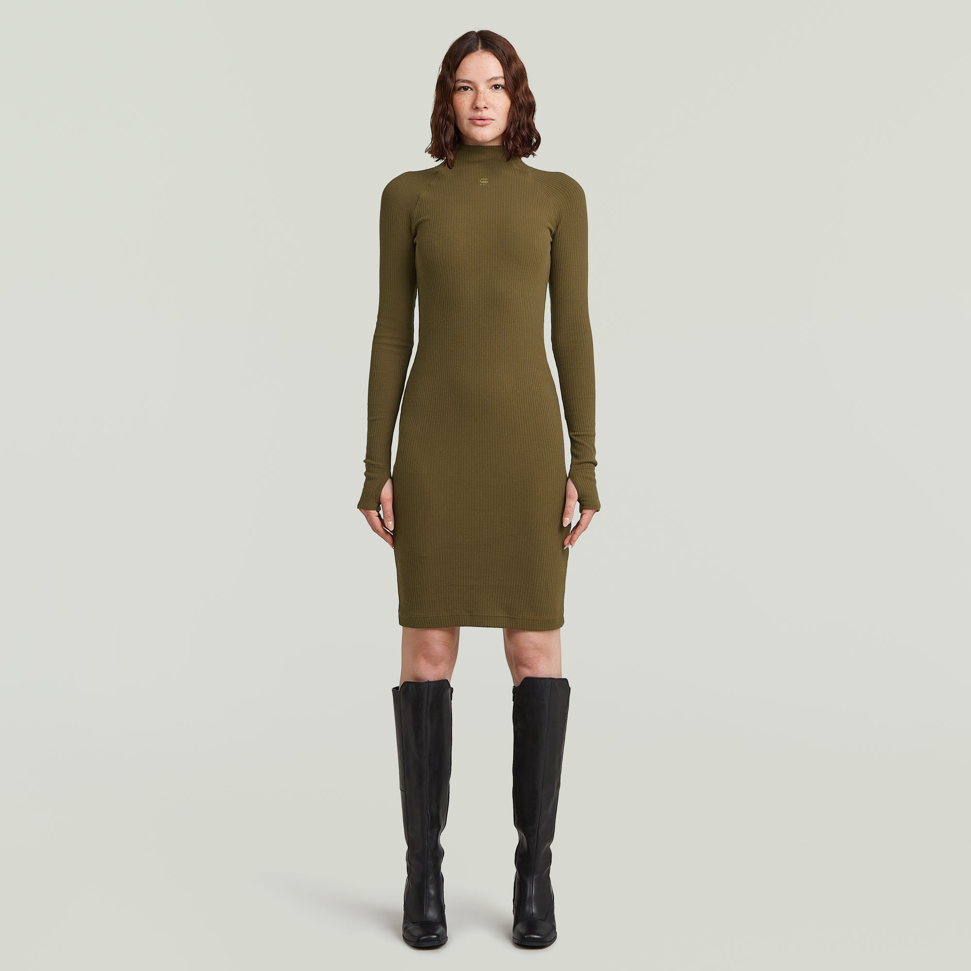 

Rib Slim Dress - Green - Women