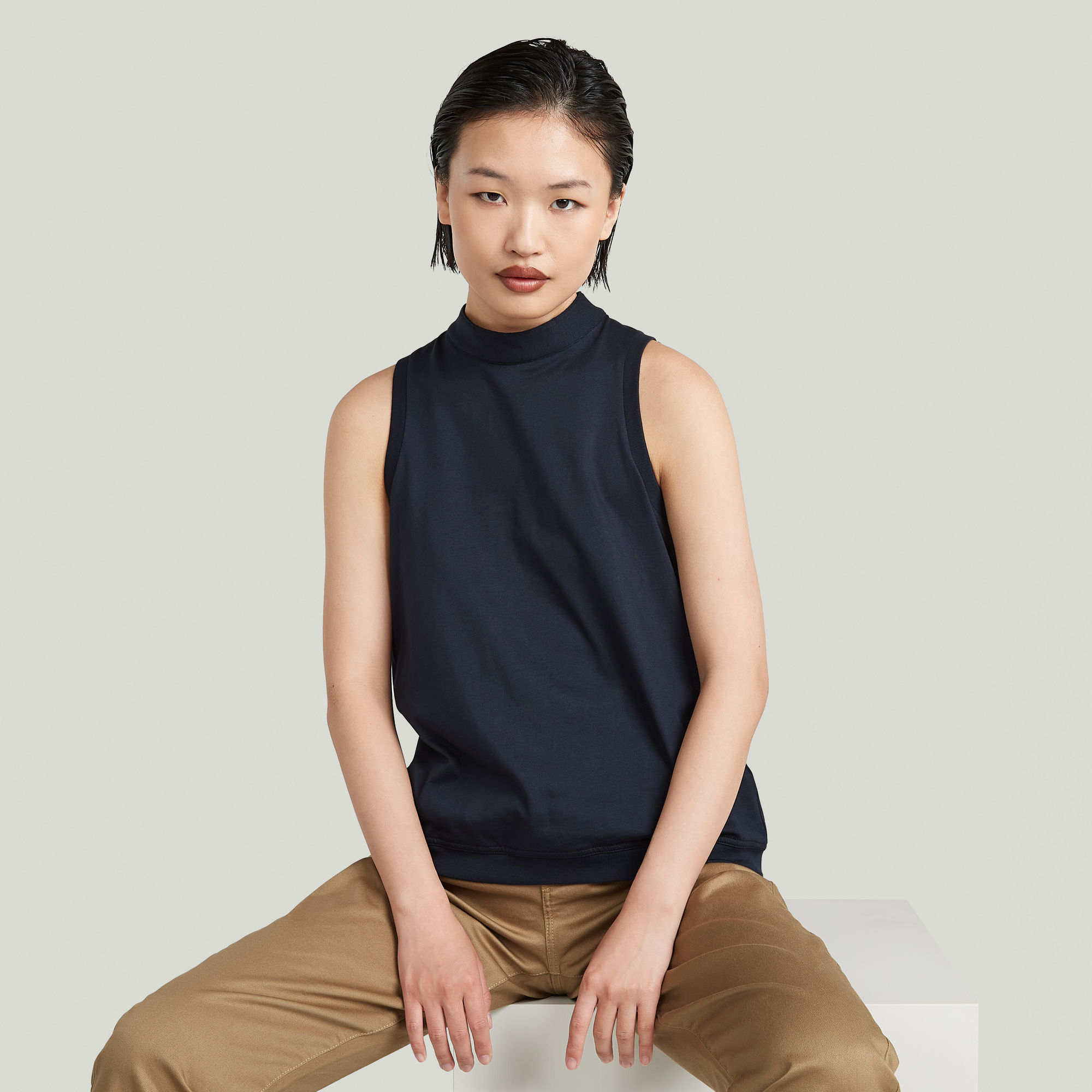 G-Star RAW Open Back Knit Tanktop Donkerblauw Dames