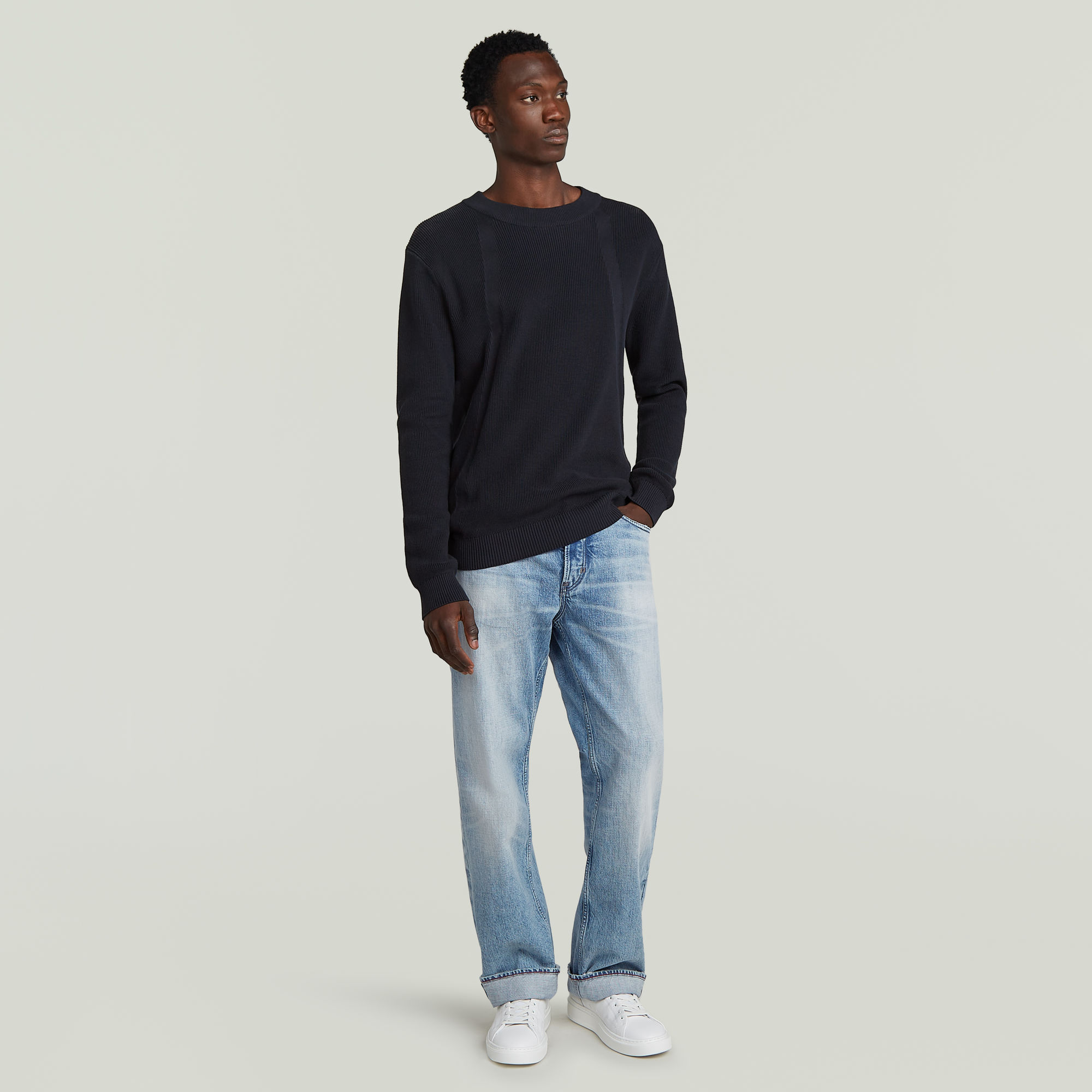 G-Star RAW Structure Ribbed Gebreide Trui Donkerblauw Heren